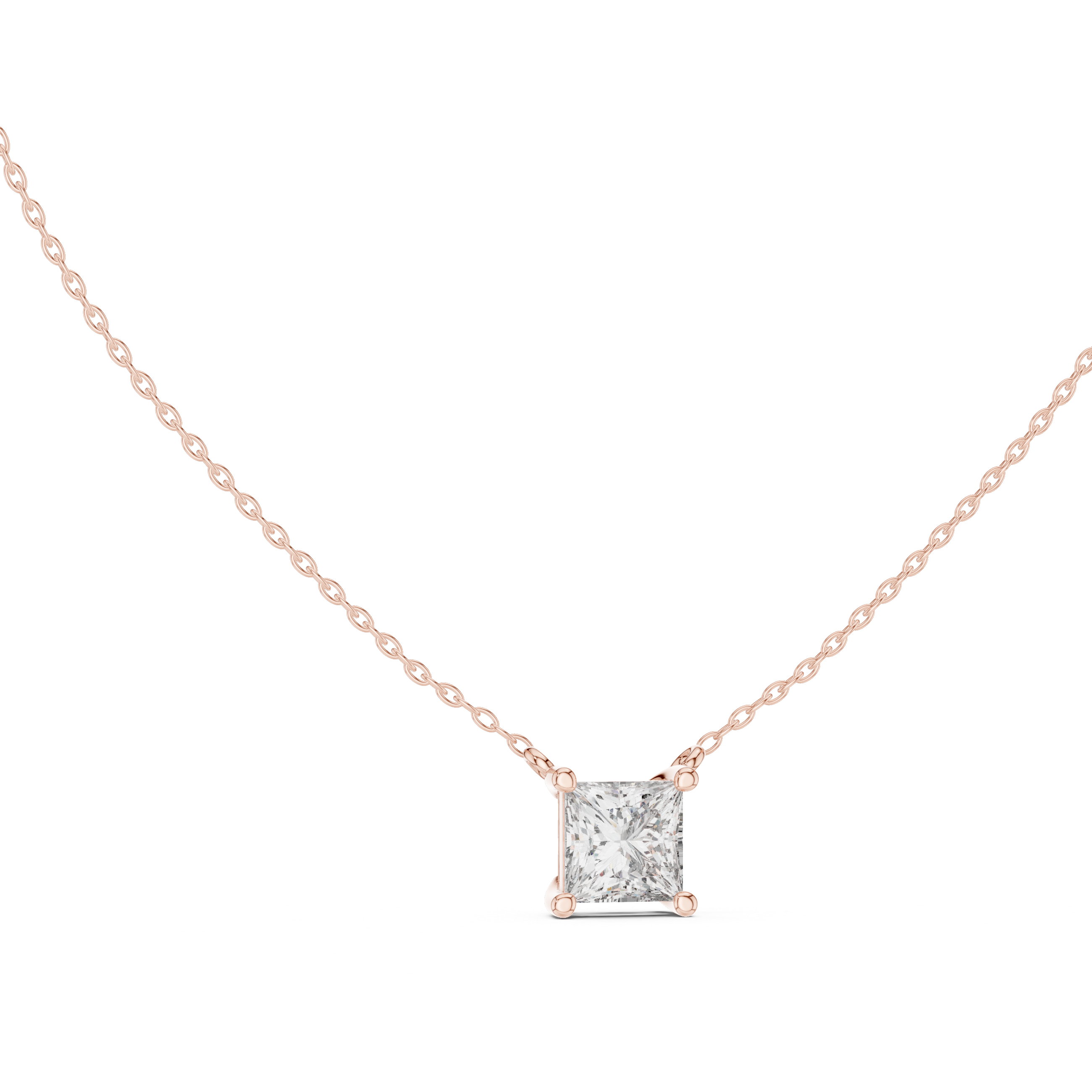 Princess Cut Solitaire Diamond Necklace in Classic Prong Setting