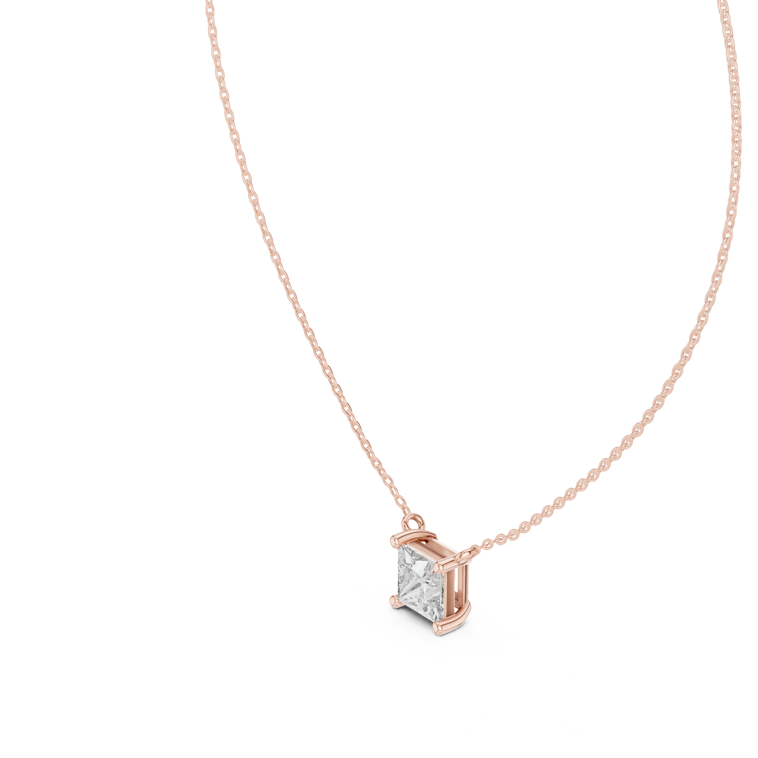 Princess Cut Solitaire Diamond Necklace in Classic Prong Setting