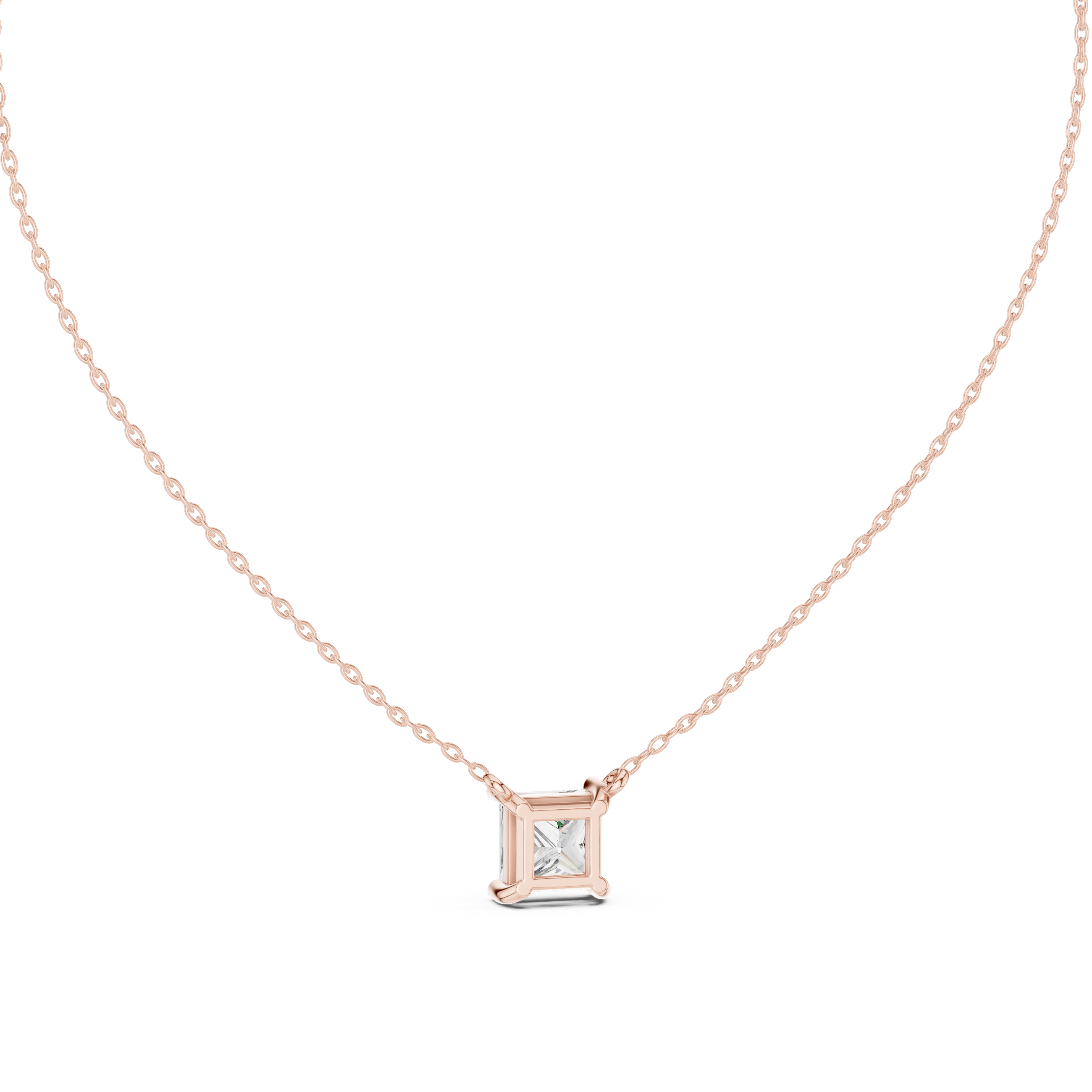 Princess Cut Solitaire Diamond Necklace in Classic Prong Setting