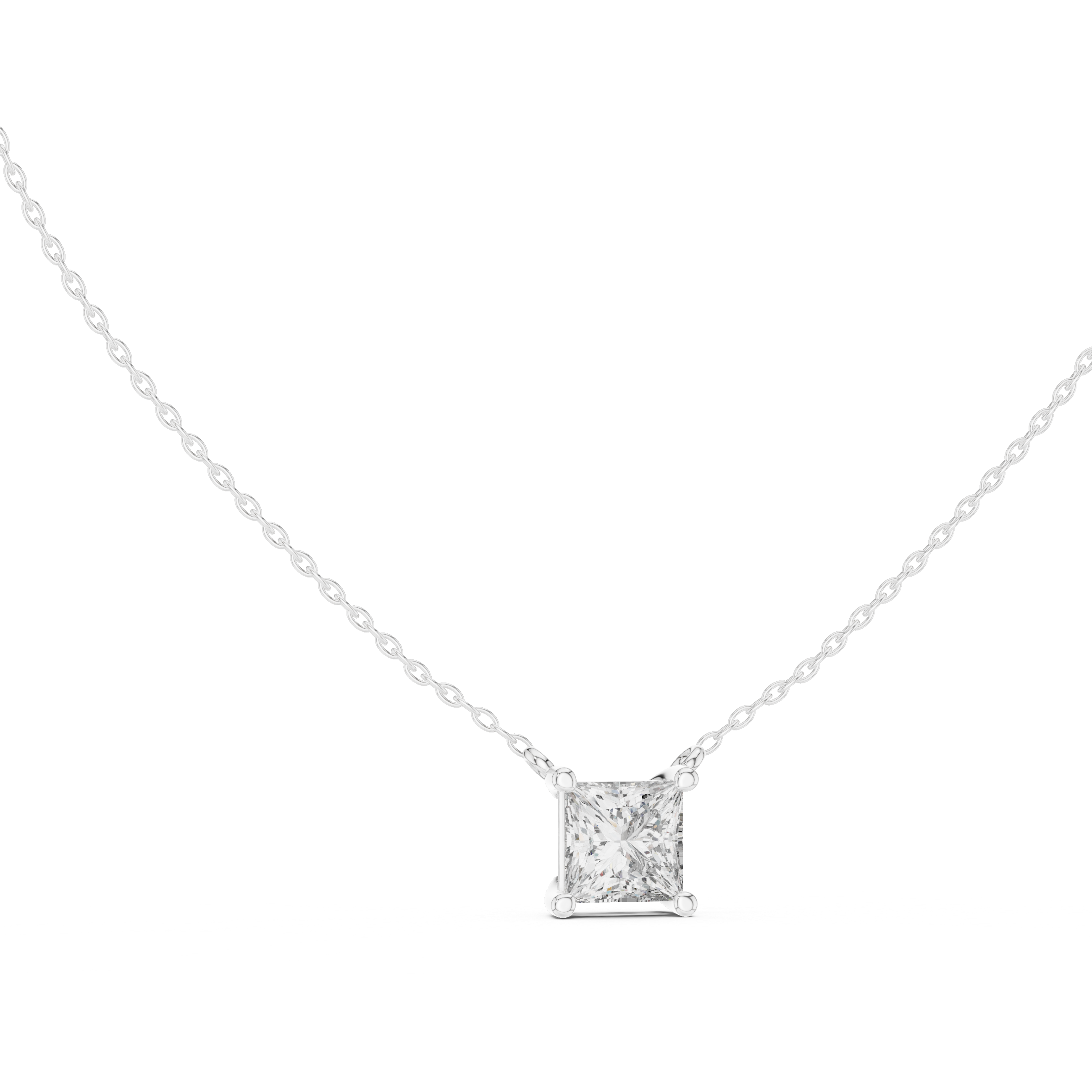Princess Cut Solitaire Diamond Necklace in Classic Prong Setting