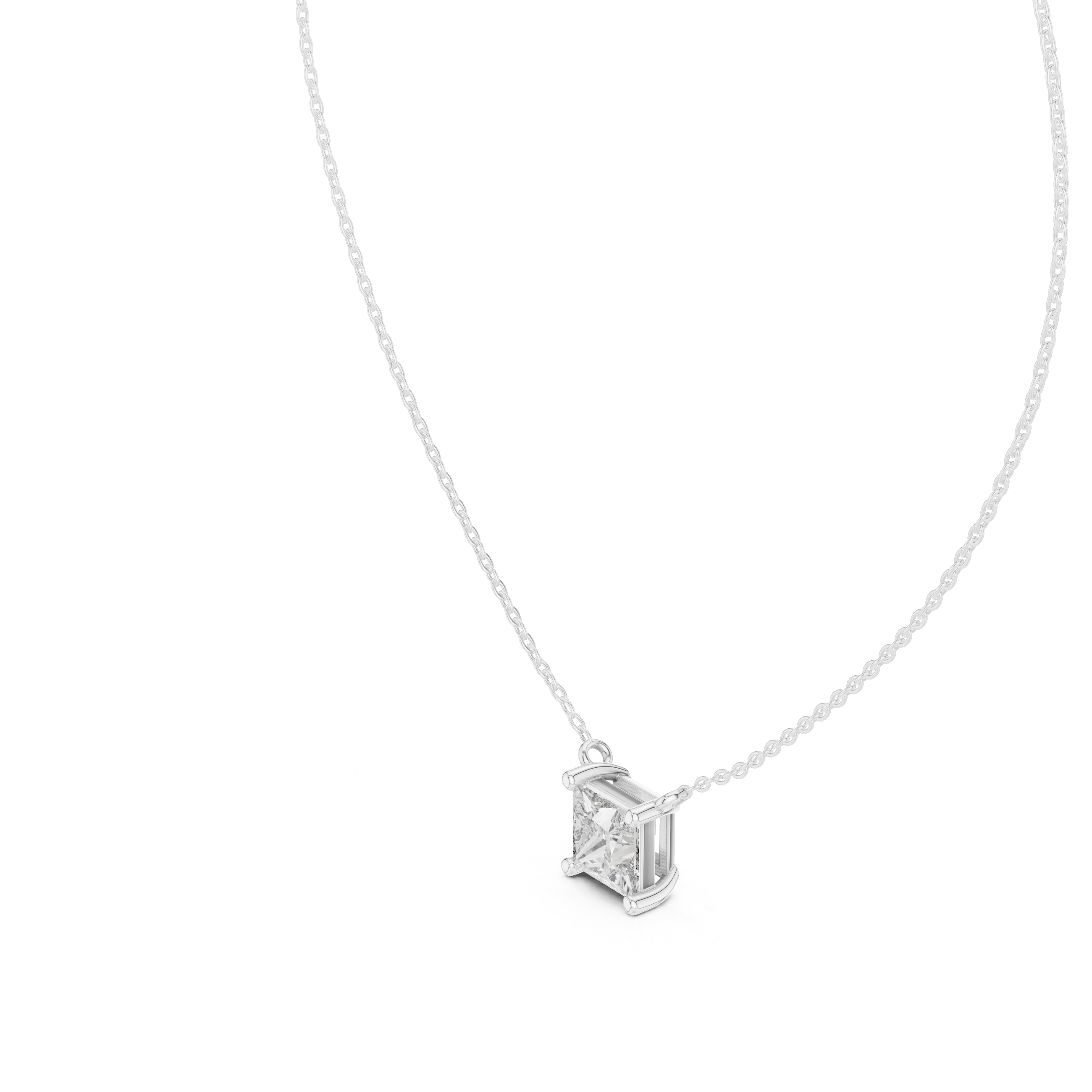 Princess Cut Solitaire Diamond Necklace in Classic Prong Setting