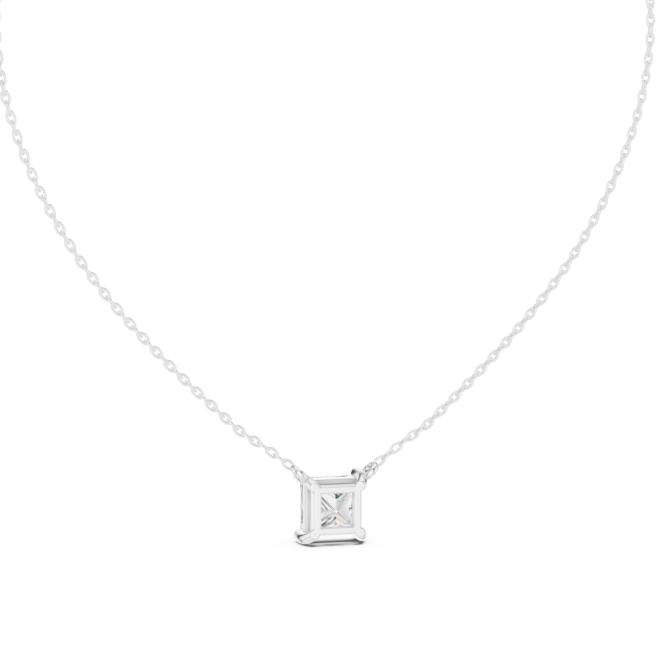 Princess Cut Solitaire Diamond Necklace in Classic Prong Setting