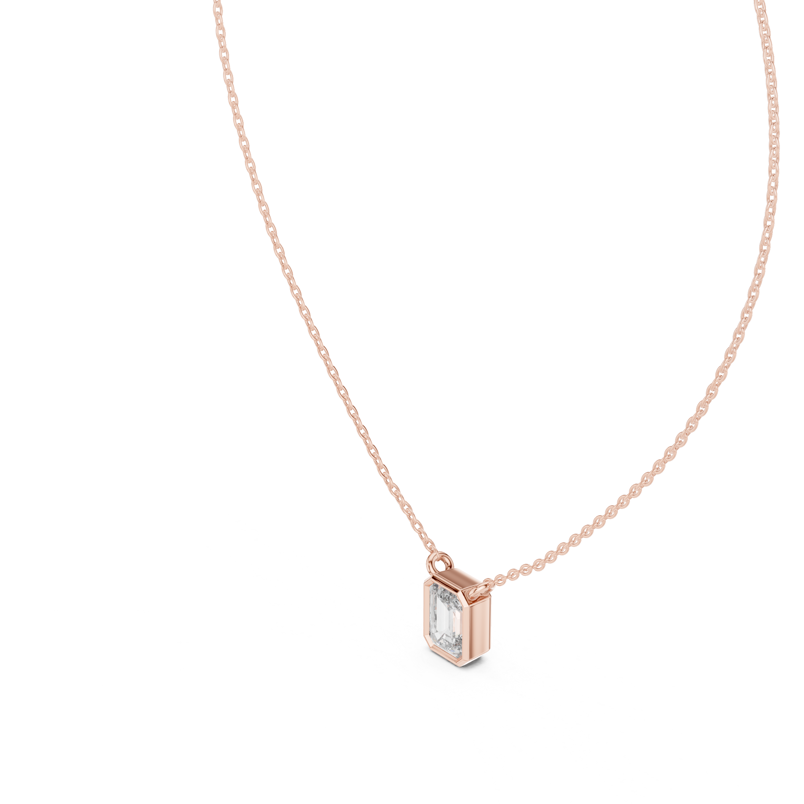 Petite Emerald Cut Bezel Solitaire Necklace
