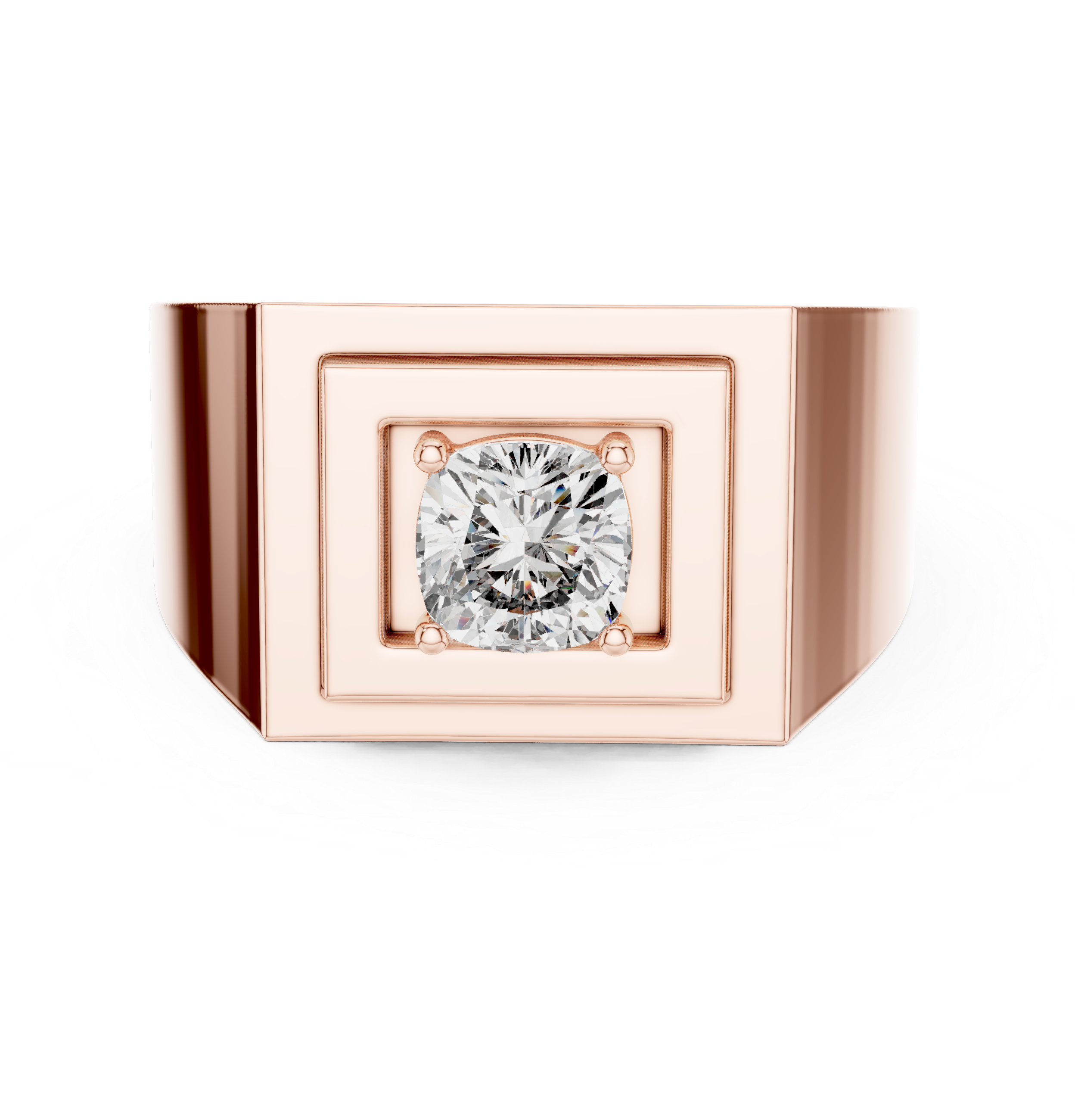 Men’s Cushion Cut Signet Ring – Modern Geometric Diamond Statement Ring