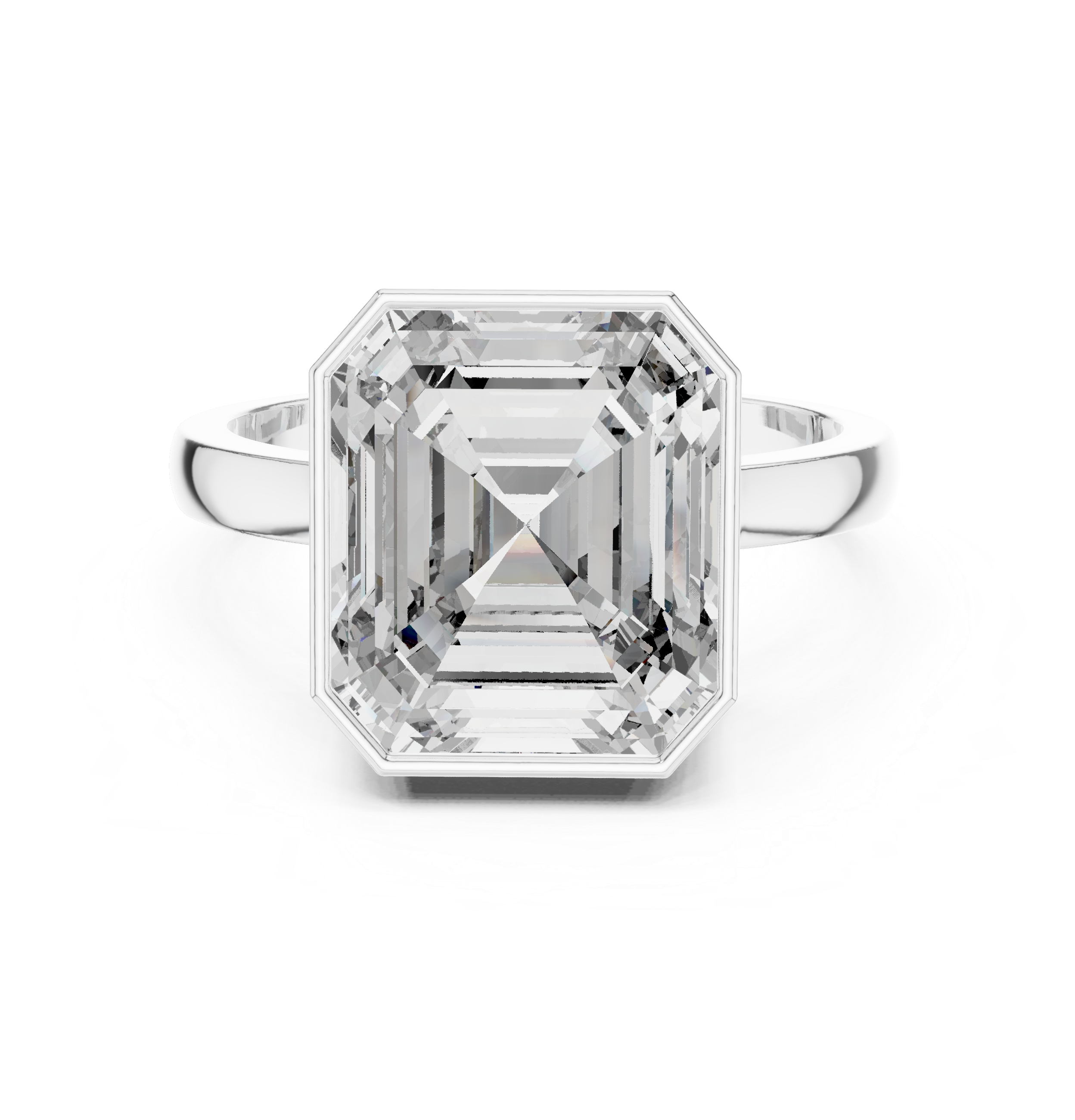 Emerald Cut Bezel Set Solitaire Ring – Modern Geometric Statement Engagement Ring