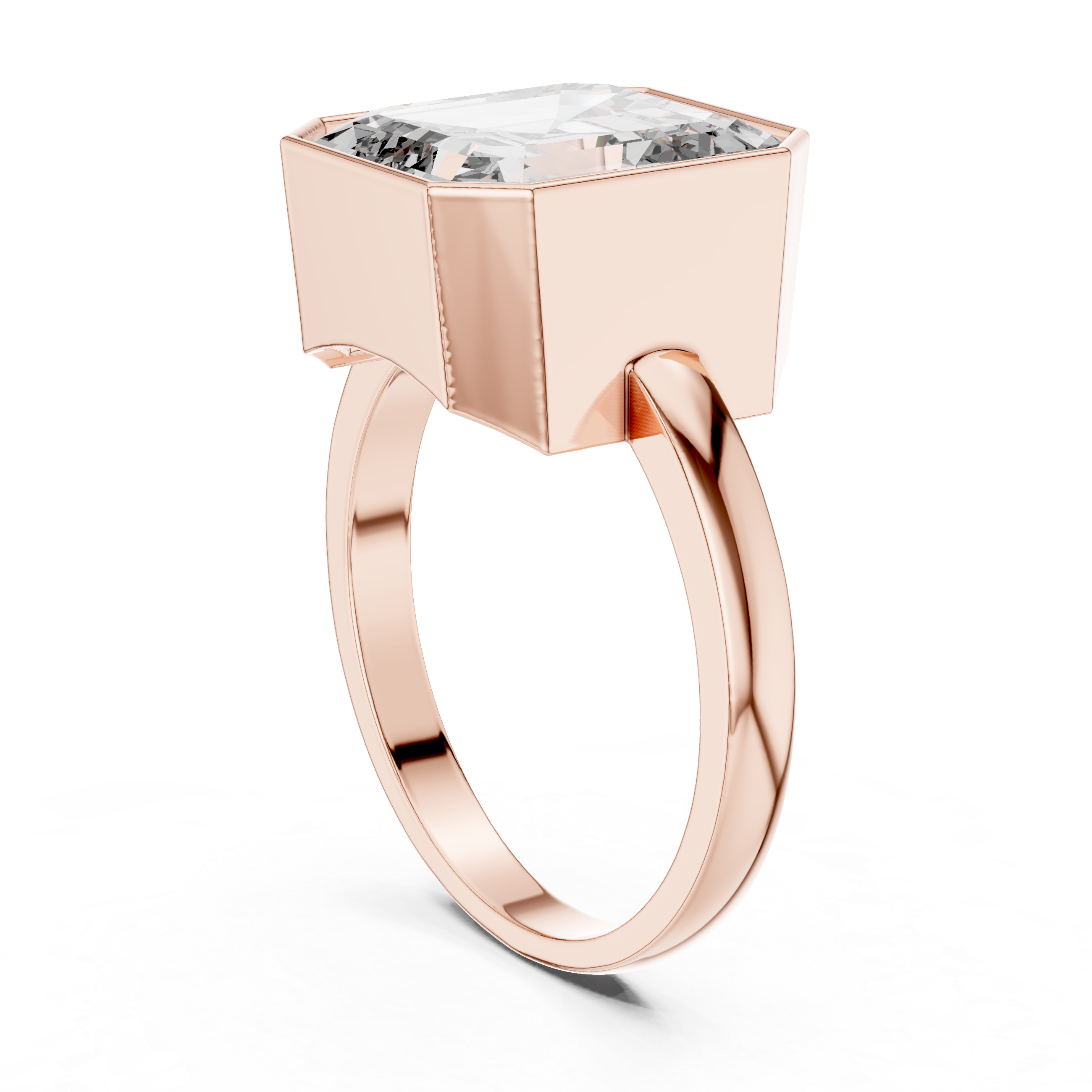 Emerald Cut Bezel Set Solitaire Ring – Modern Geometric Statement Engagement Ring