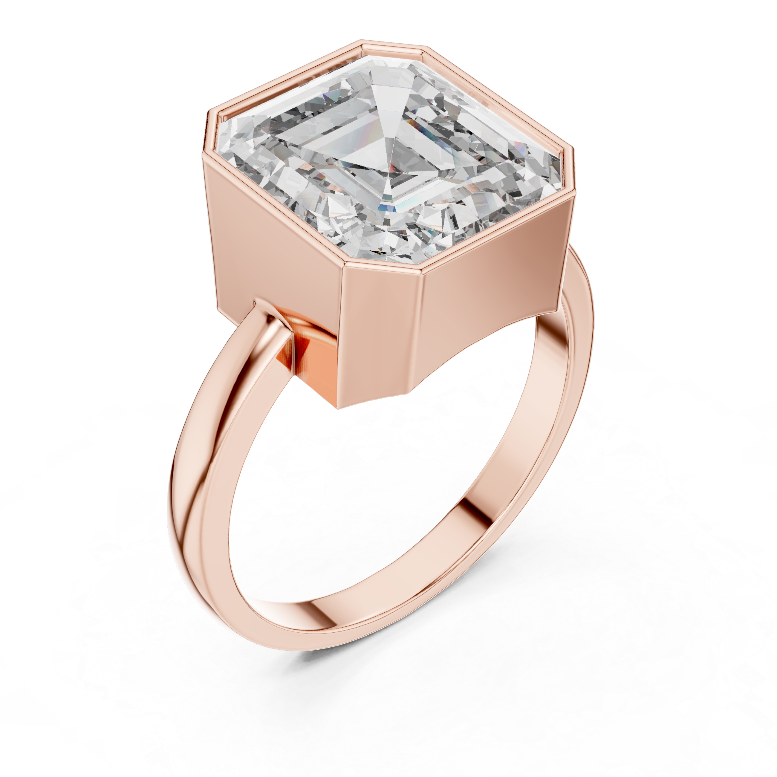 Emerald Cut Bezel Set Solitaire Ring – Modern Geometric Statement Engagement Ring