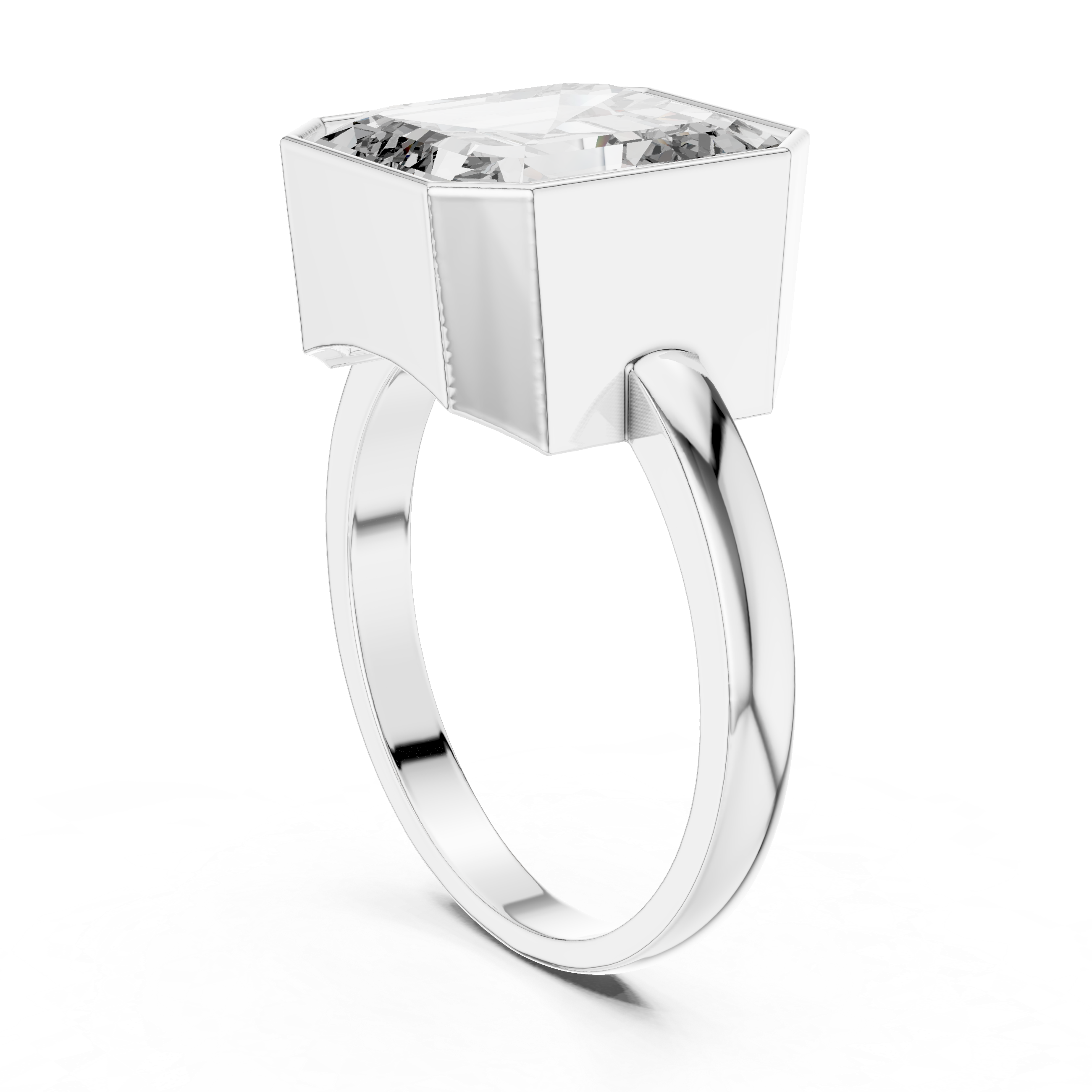 Emerald Cut Bezel Set Solitaire Ring – Modern Geometric Statement Engagement Ring