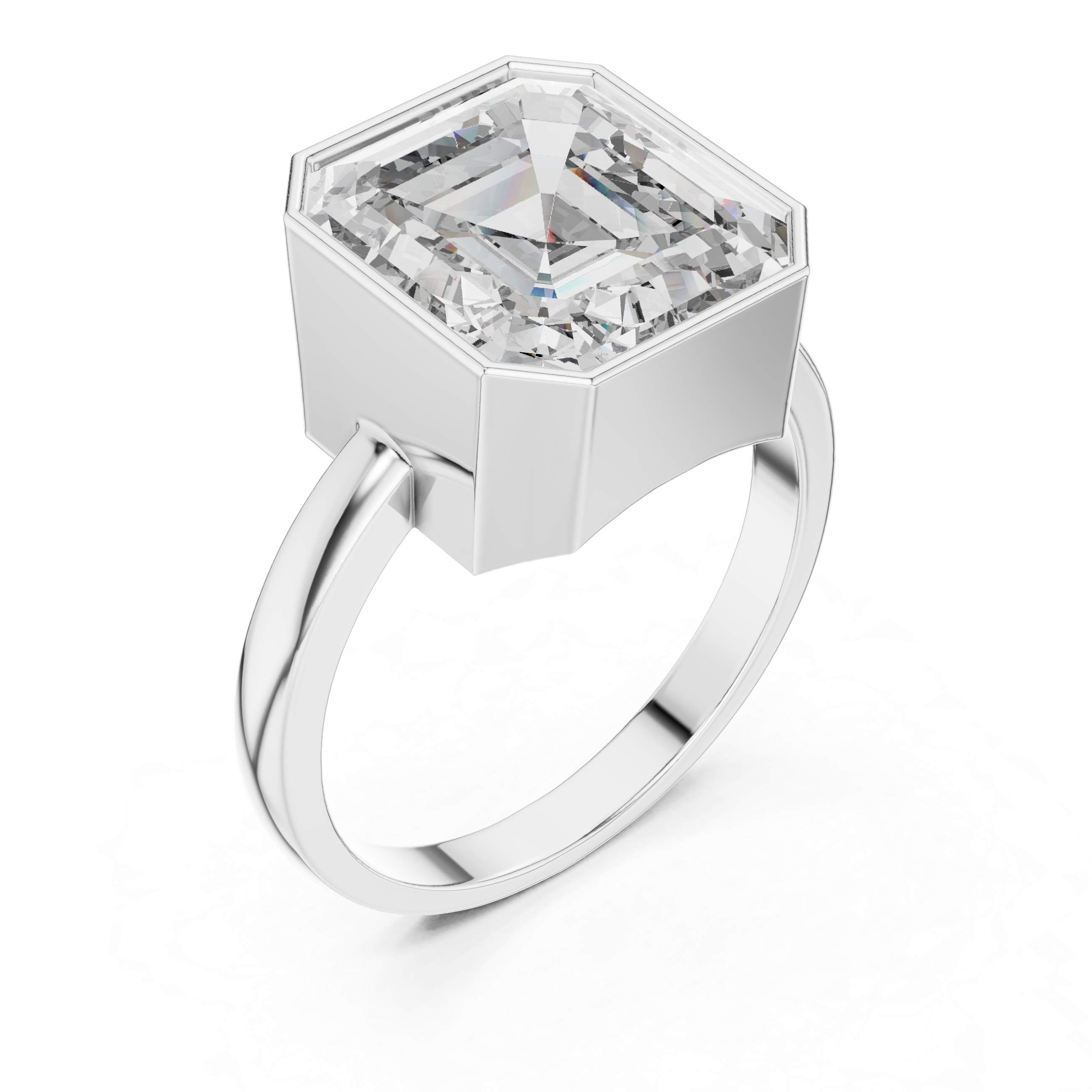 Emerald Cut Bezel Set Solitaire Ring – Modern Geometric Statement Engagement Ring