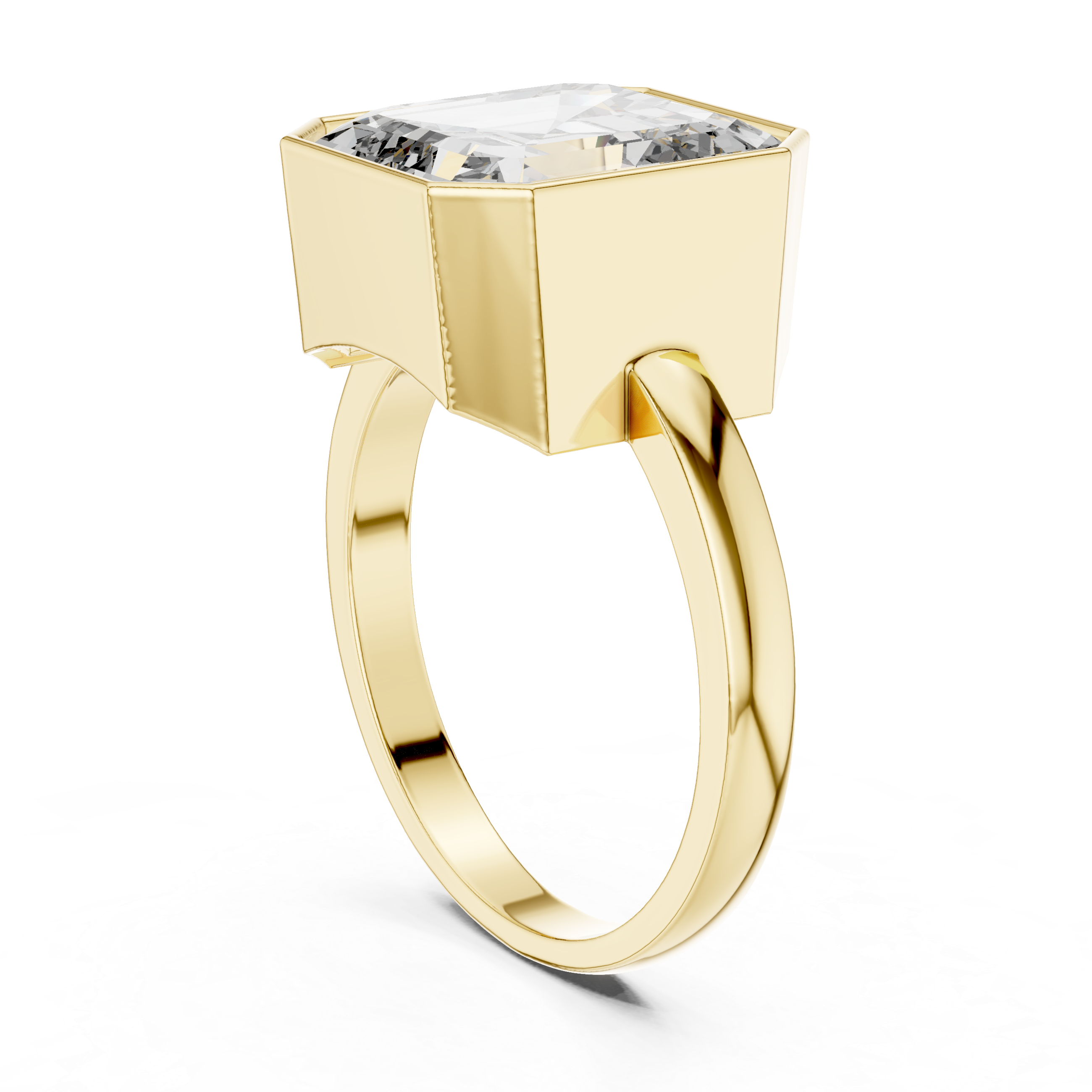 Emerald Cut Bezel Set Solitaire Ring – Modern Geometric Statement Engagement Ring