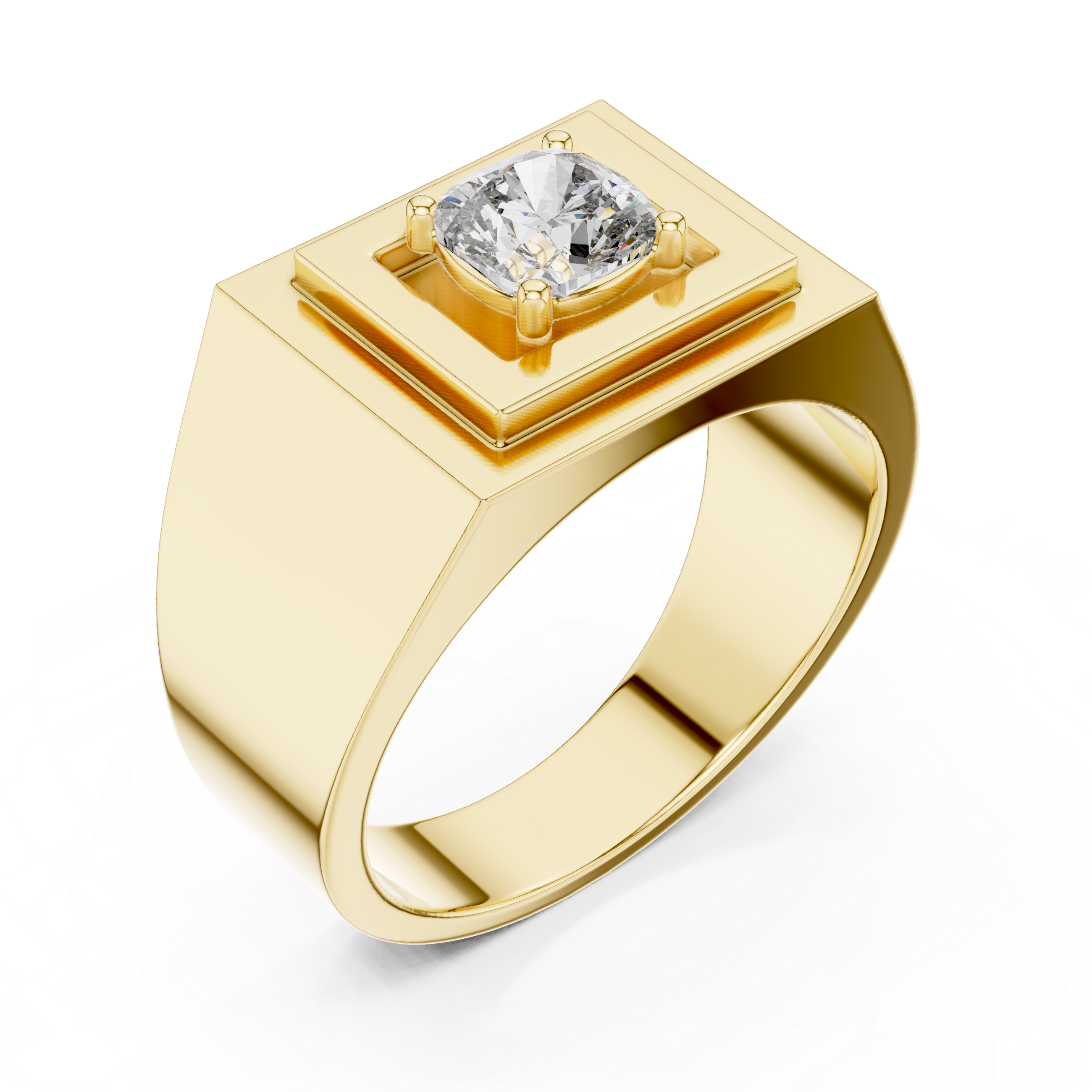 Men’s Cushion Cut Signet Ring – Modern Geometric Diamond Statement Ring