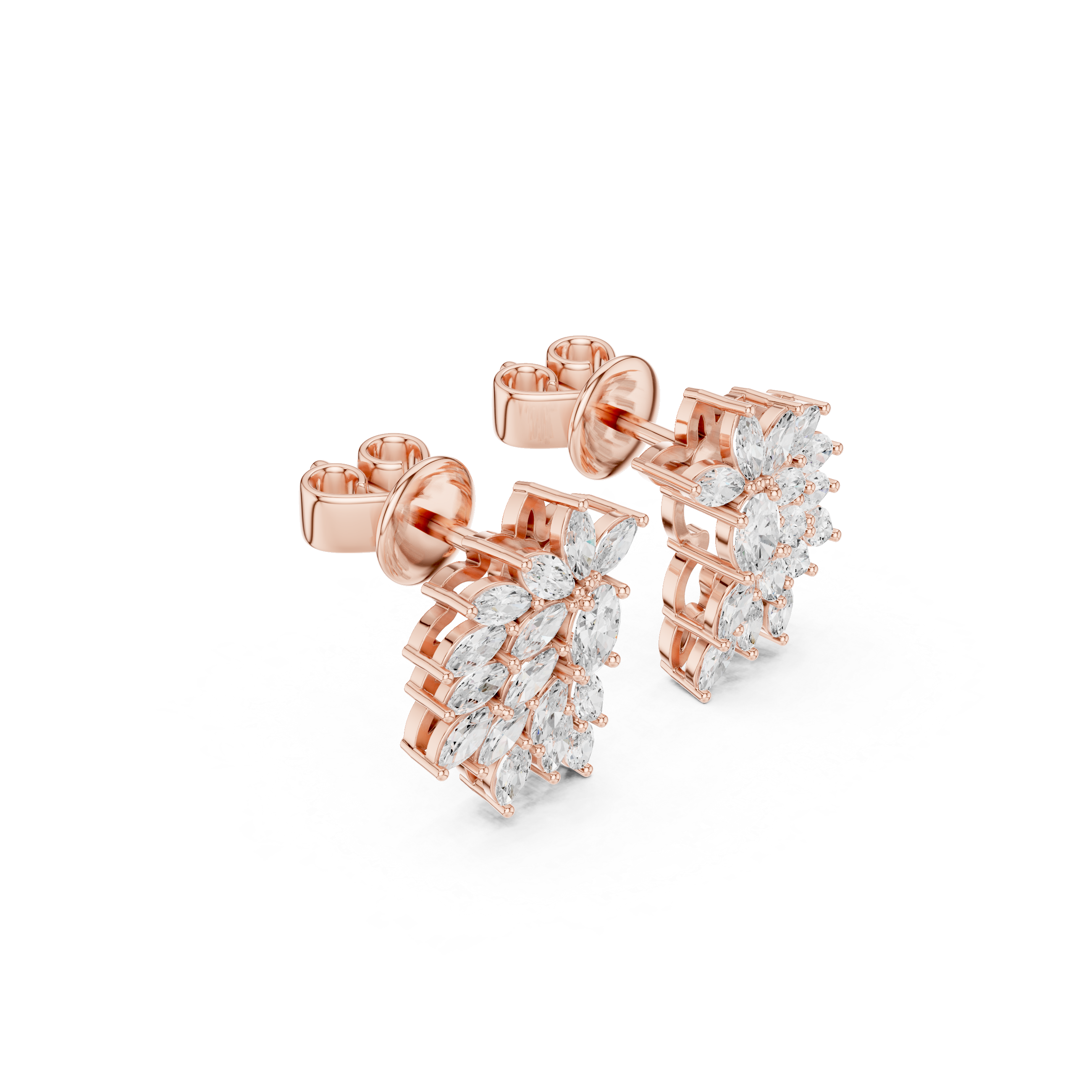 Marquise & Oval Diamond Leaf Cluster Stud Earrings