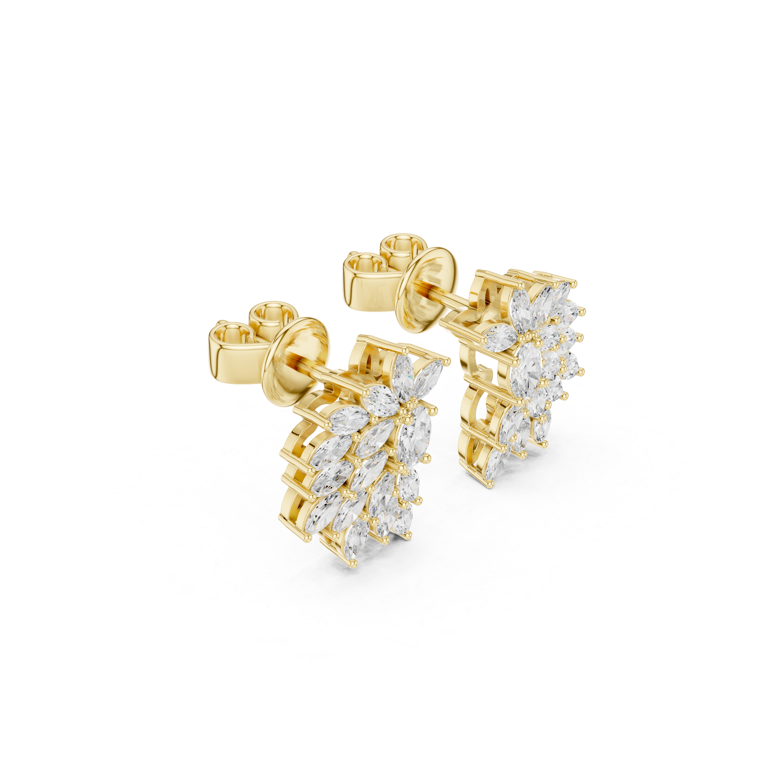 Marquise & Oval Diamond Leaf Cluster Stud Earrings