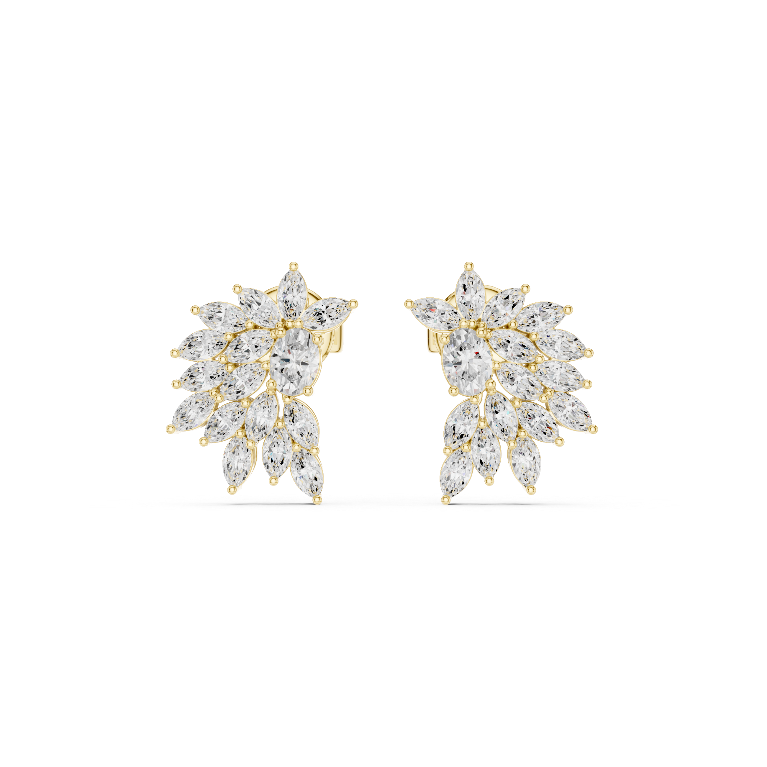 Marquise & Oval Diamond Leaf Cluster Stud Earrings