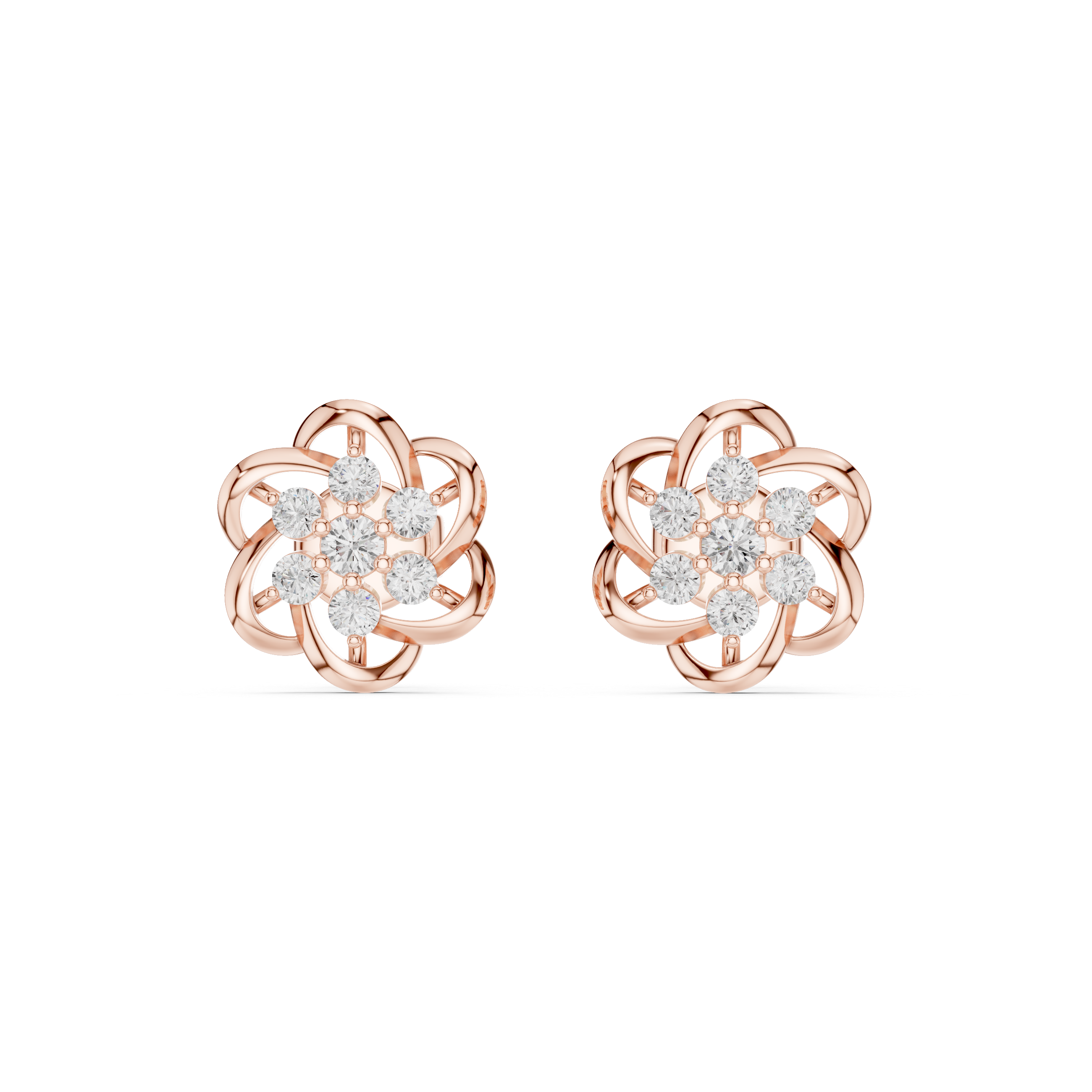 Floral Infinity Diamond Cluster Stud Earrings
