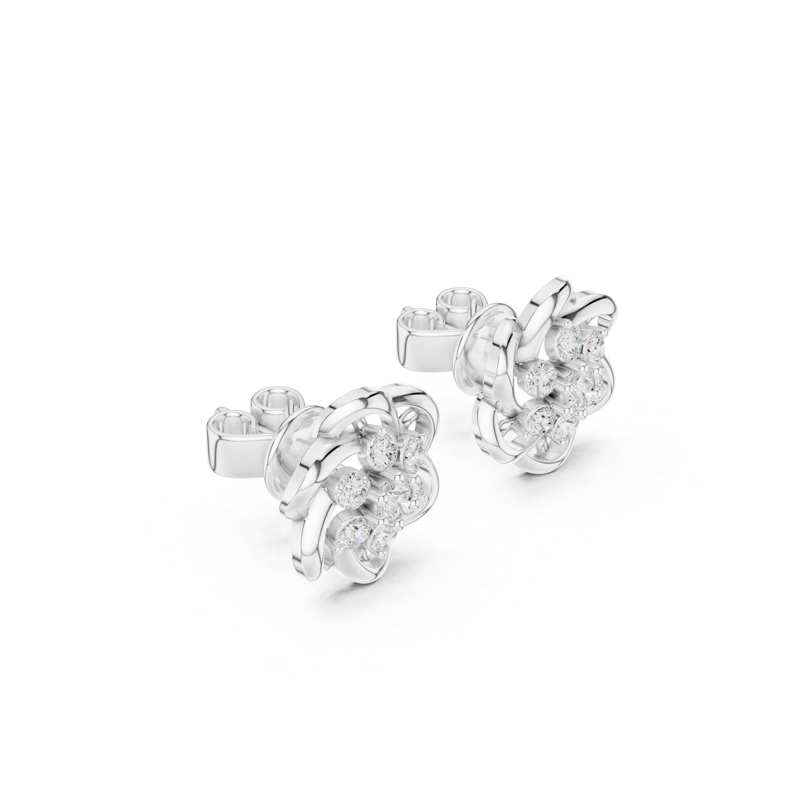 Floral Infinity Diamond Cluster Stud Earrings