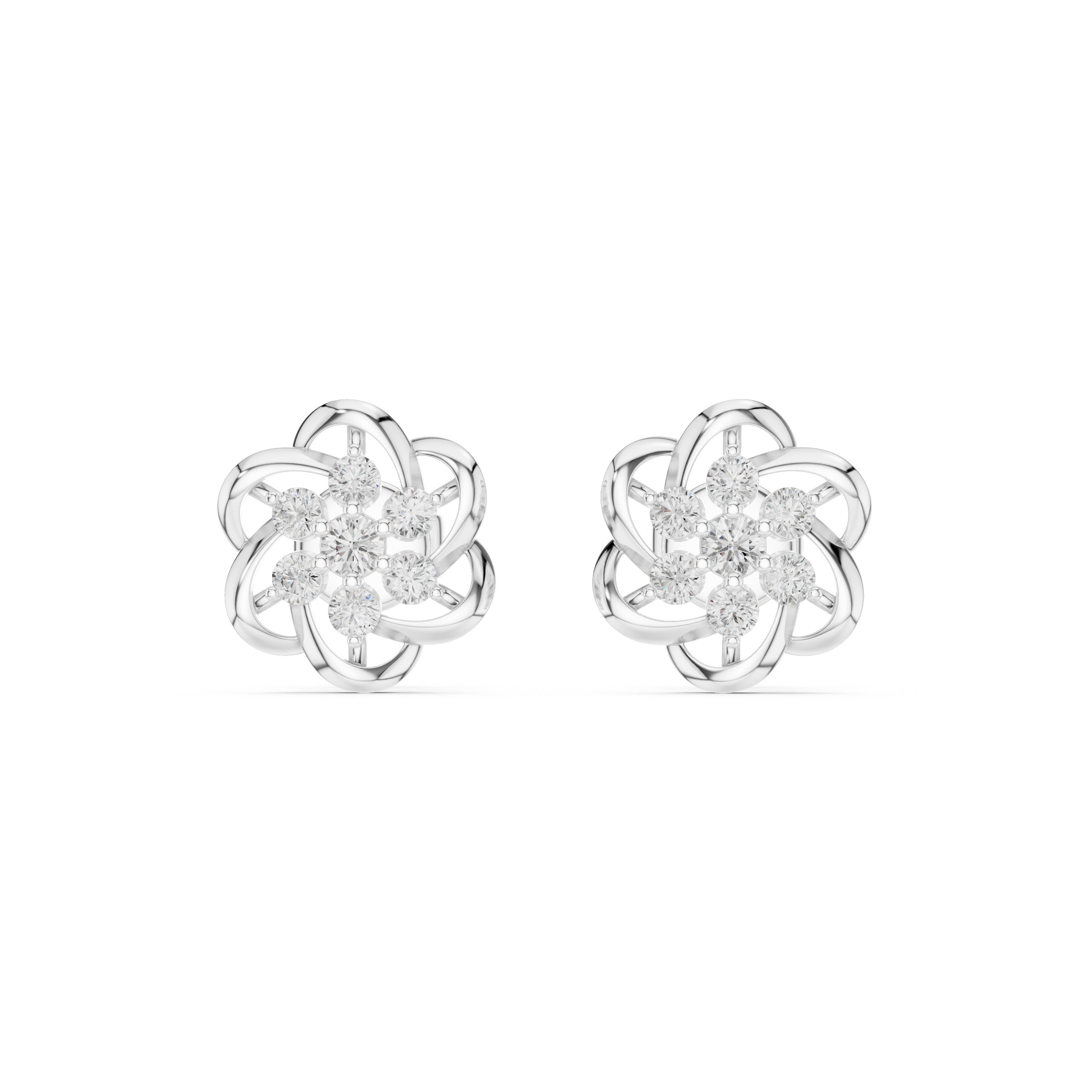 Floral Infinity Diamond Cluster Stud Earrings