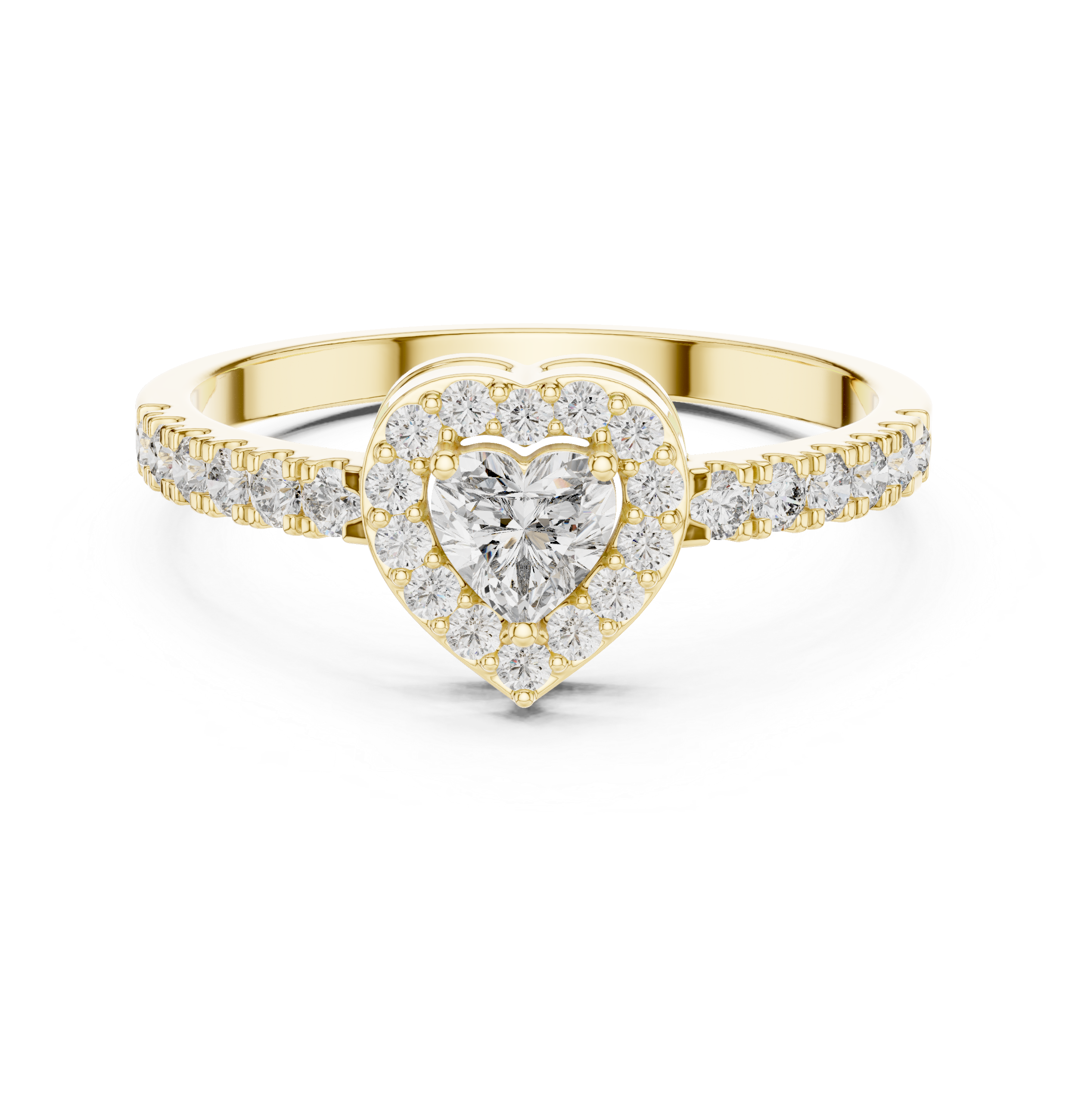 Heart Halo Diamond Ring – Romantic Heart Cut Engagement Ring with Pavé Diamond Band