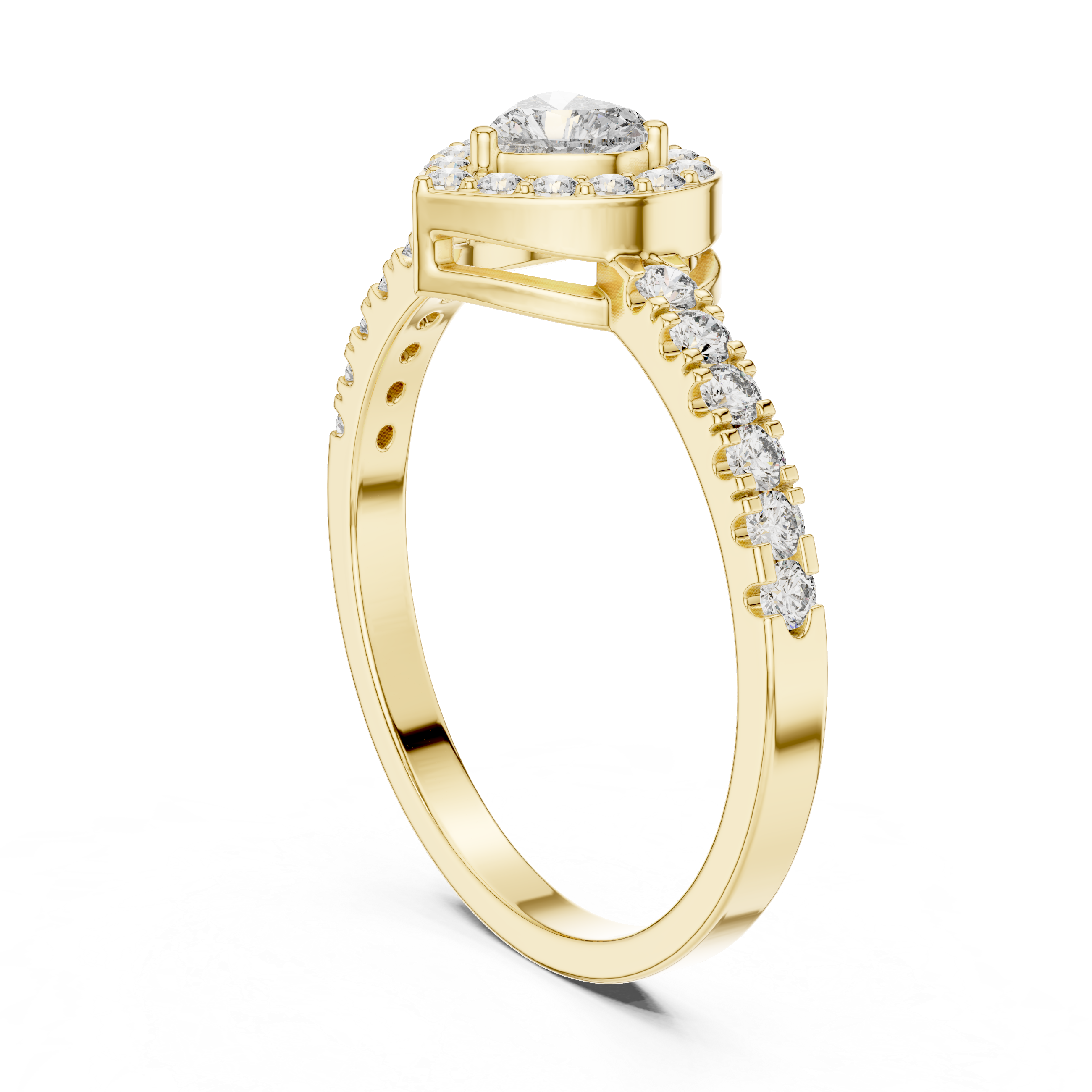 Heart Halo Diamond Ring – Romantic Heart Cut Engagement Ring with Pavé Diamond Band