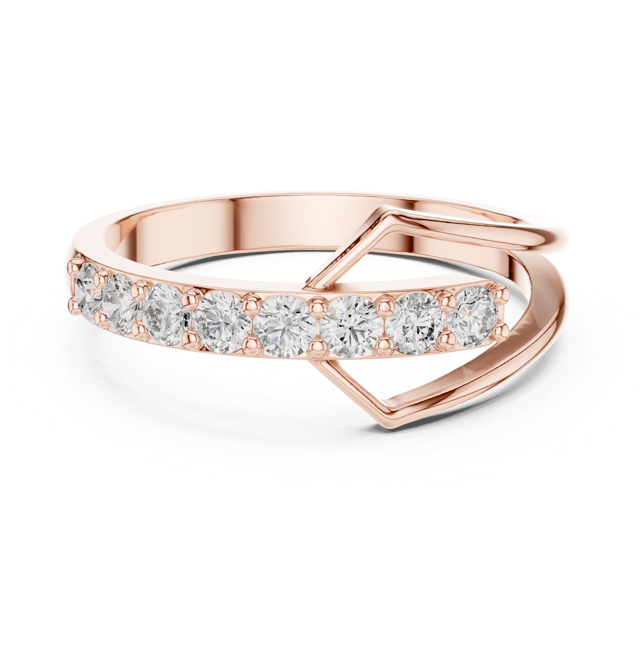 Geometric Open Chevron Diamond Ring – Modern Pavé Statement Ring