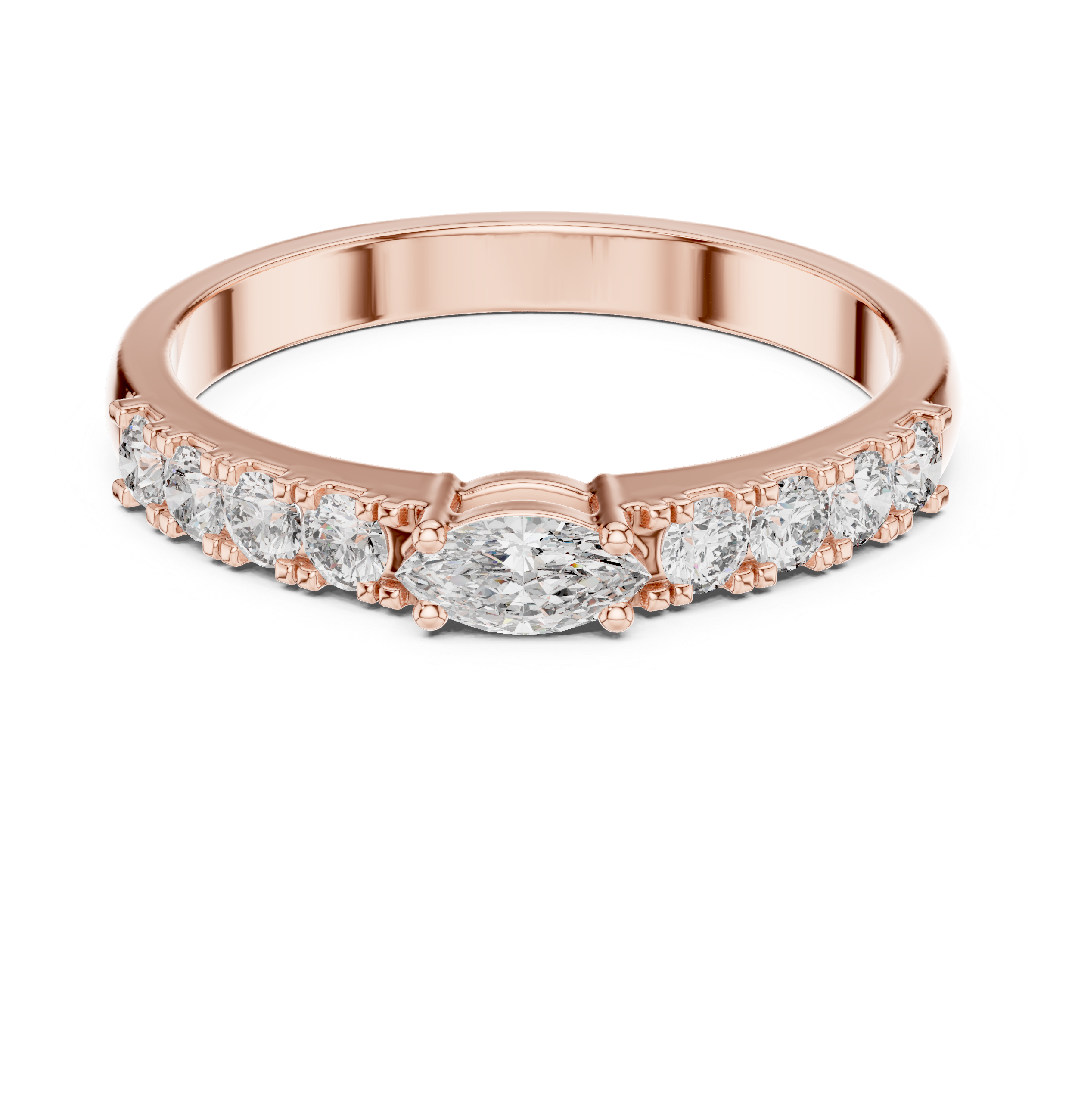 Marquise Cut Diamond Promise Ring with Pavé Accent Band
