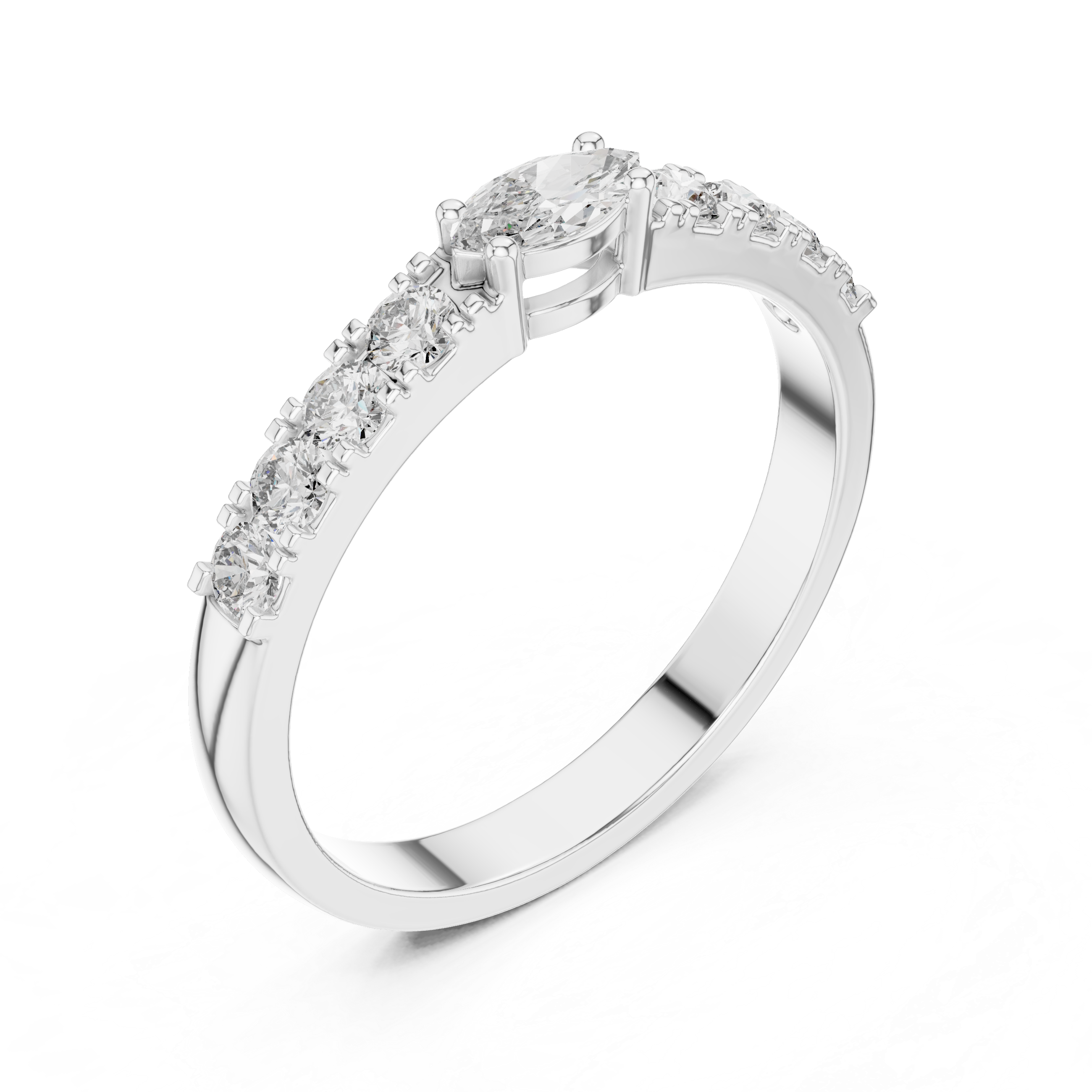 Marquise Cut Diamond Promise Ring with Pavé Accent Band