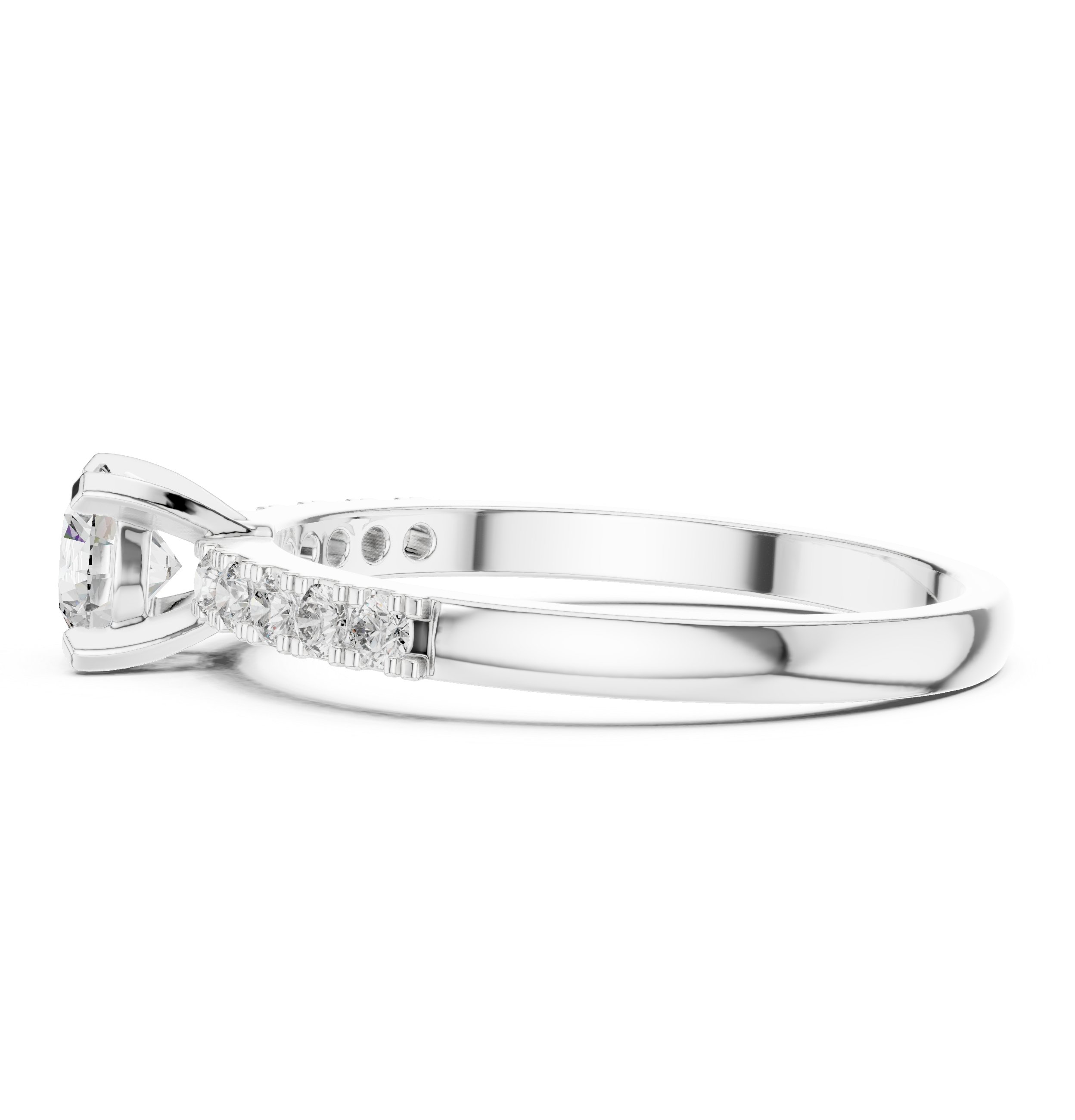 Classic Round Solitaire Engagement Ring with Pavé Diamond Band