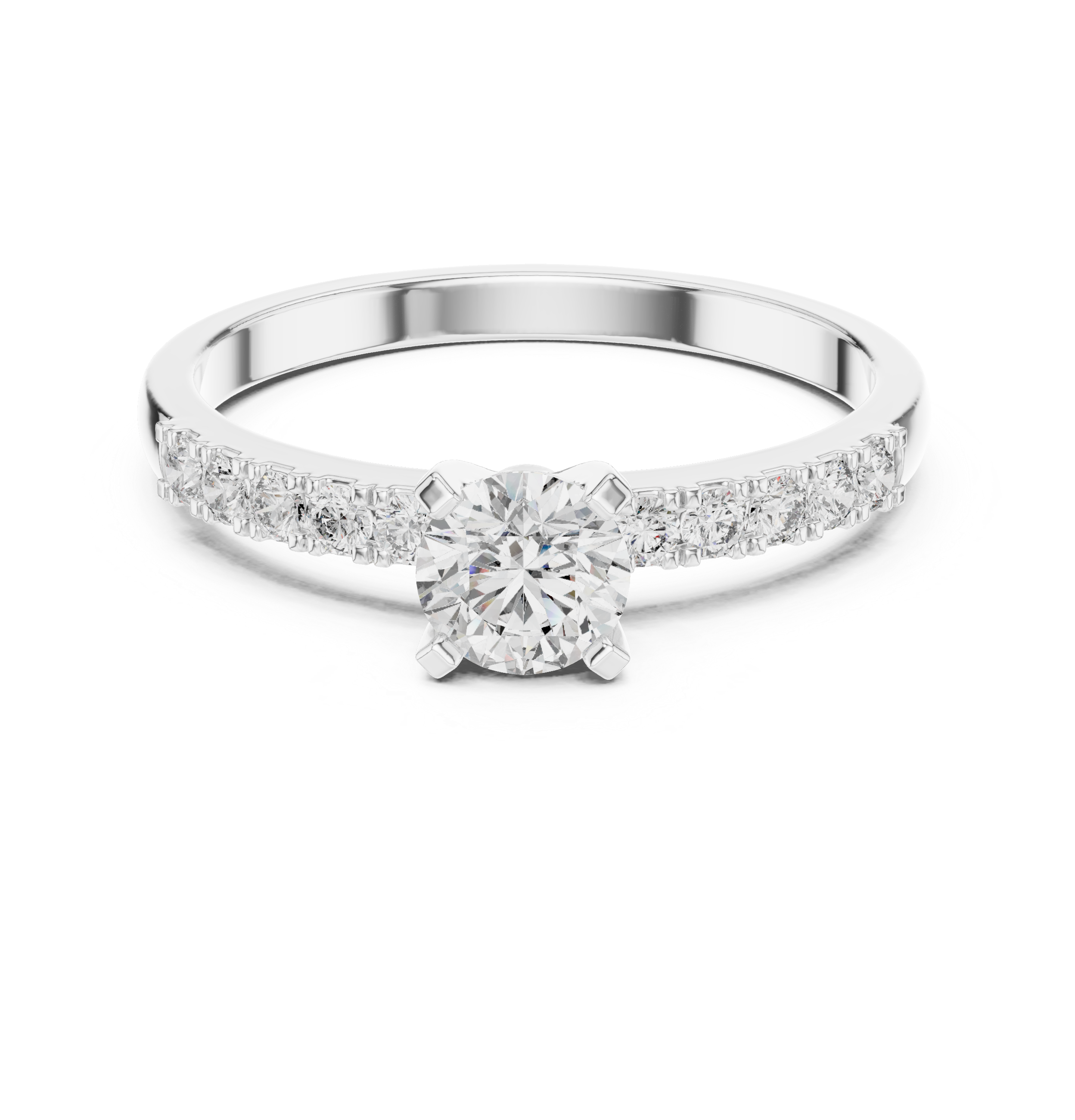 Classic Round Solitaire Engagement Ring with Pavé Diamond Band