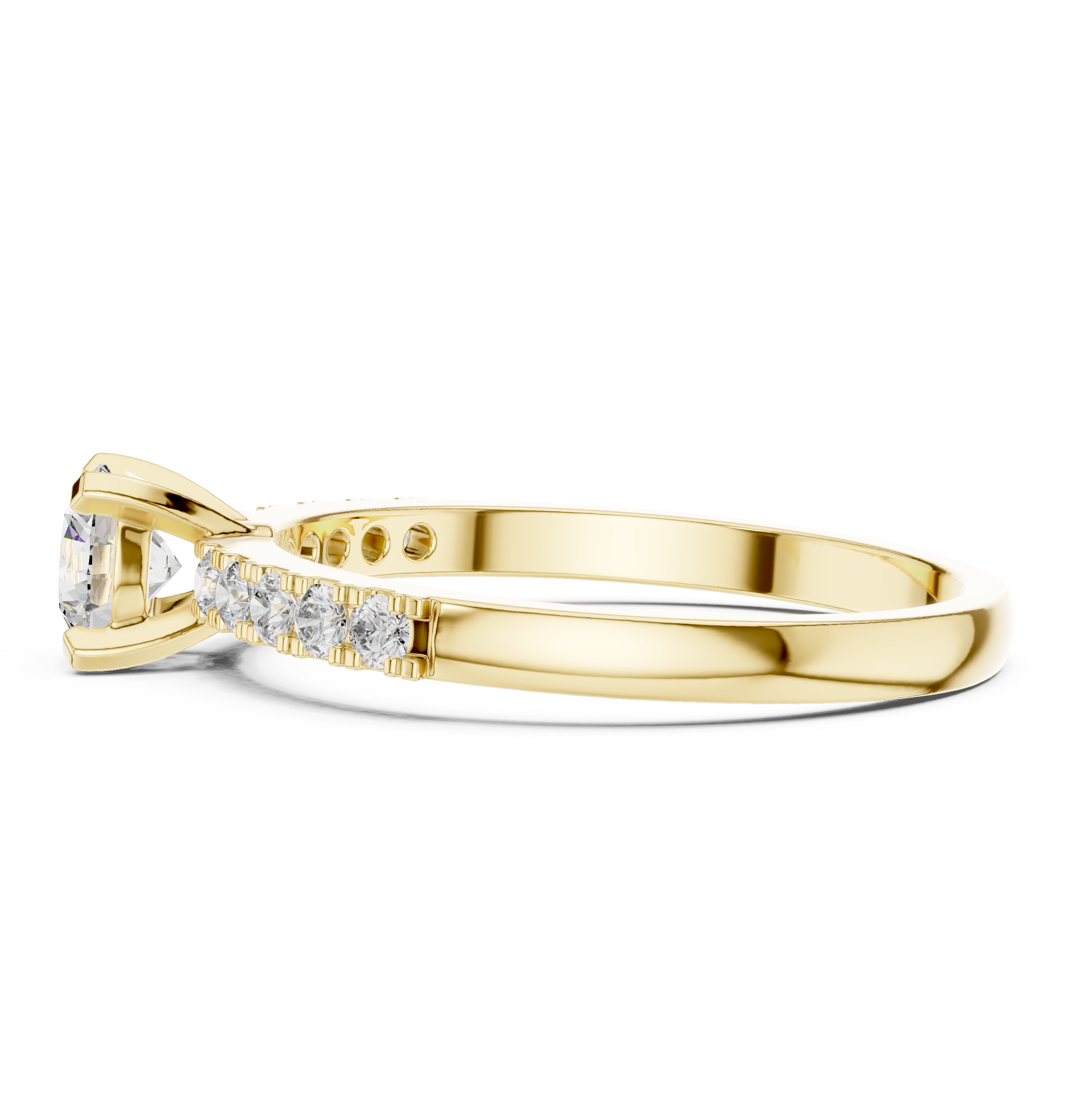 Classic Round Solitaire Engagement Ring with Pavé Diamond Band