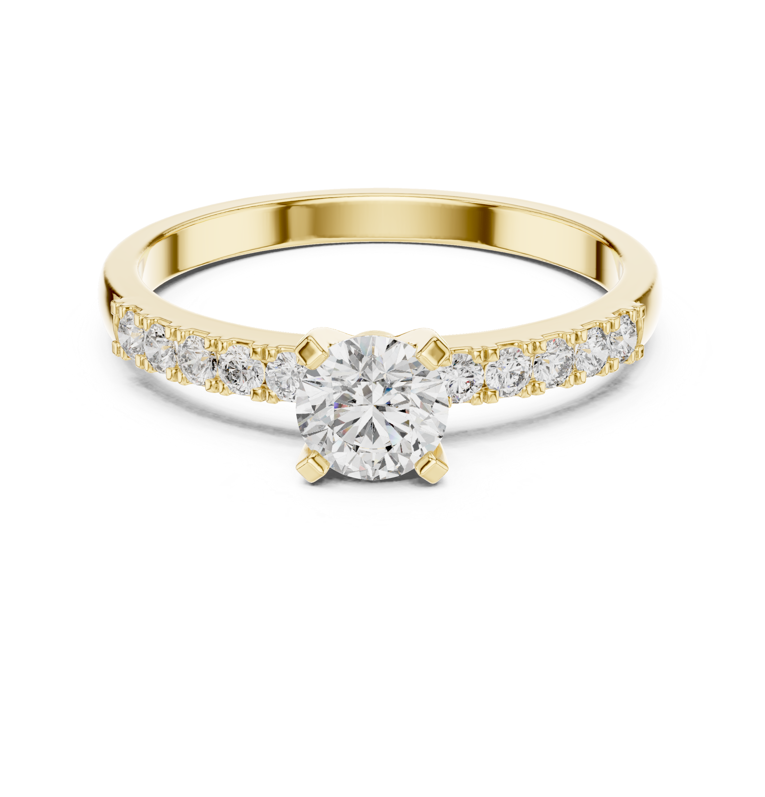 Classic Round Solitaire Engagement Ring with Pavé Diamond Band
