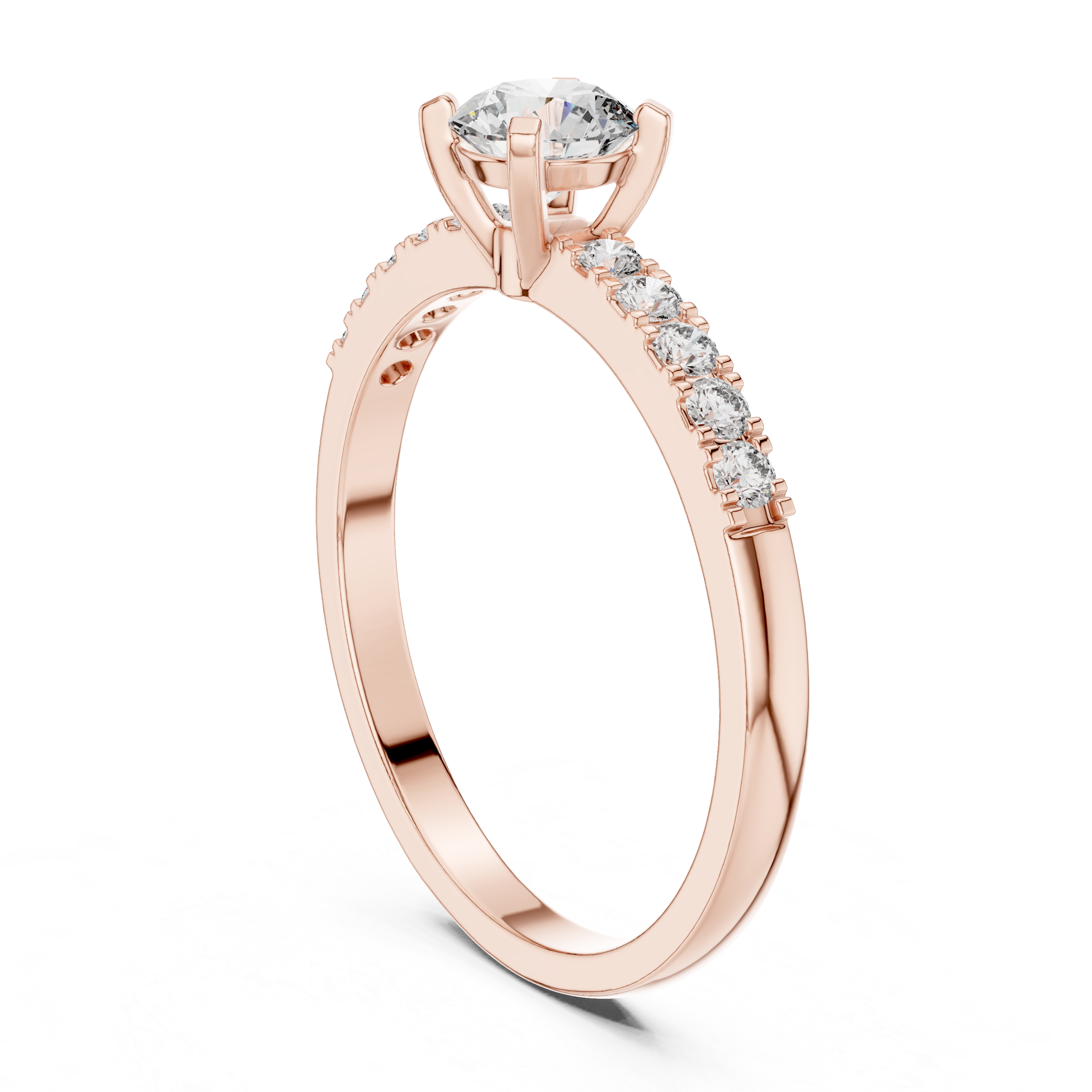 Classic Round Solitaire Engagement Ring with Pavé Diamond Band