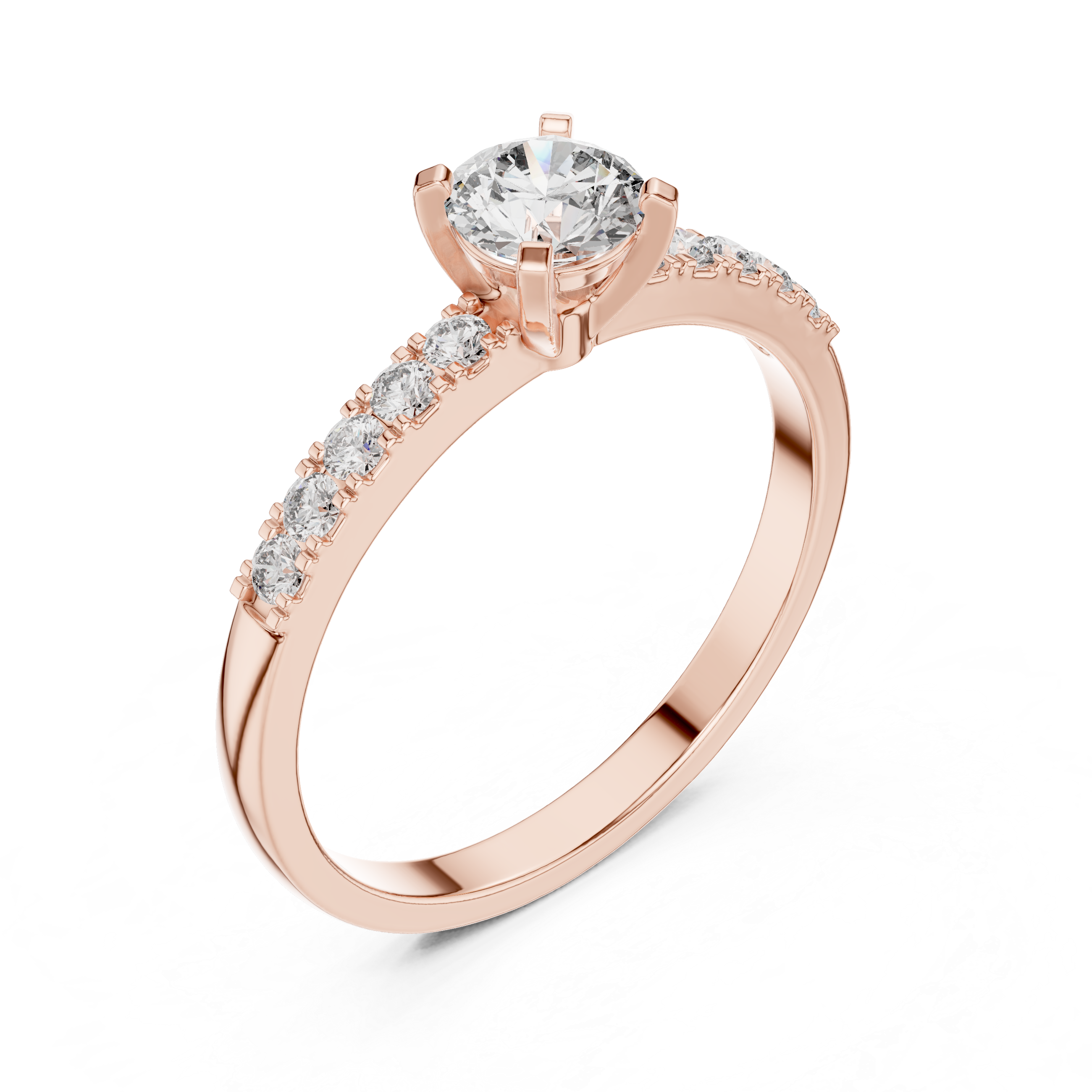Classic Round Solitaire Engagement Ring with Pavé Diamond Band