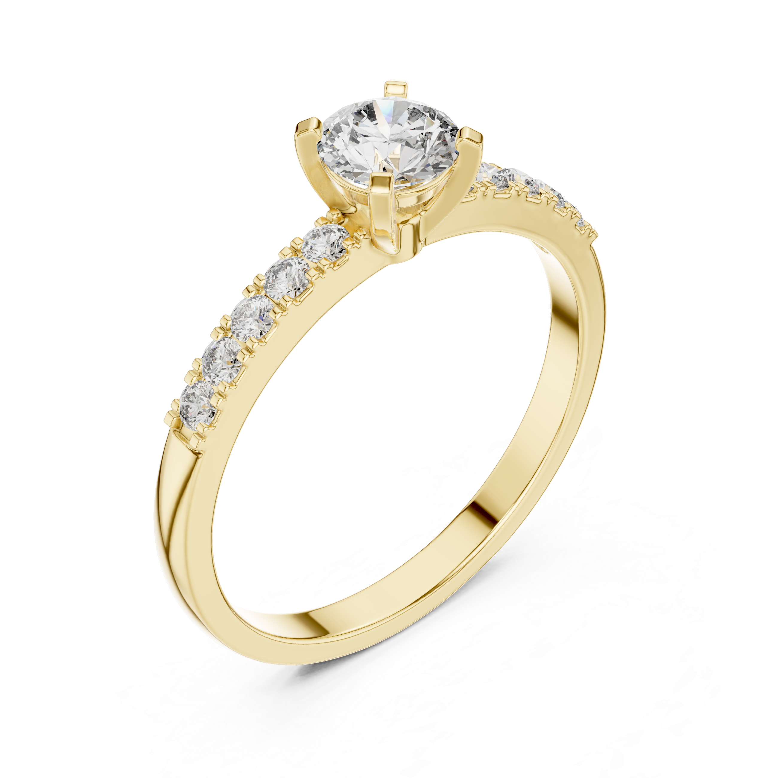 Classic Round Solitaire Engagement Ring with Pavé Diamond Band