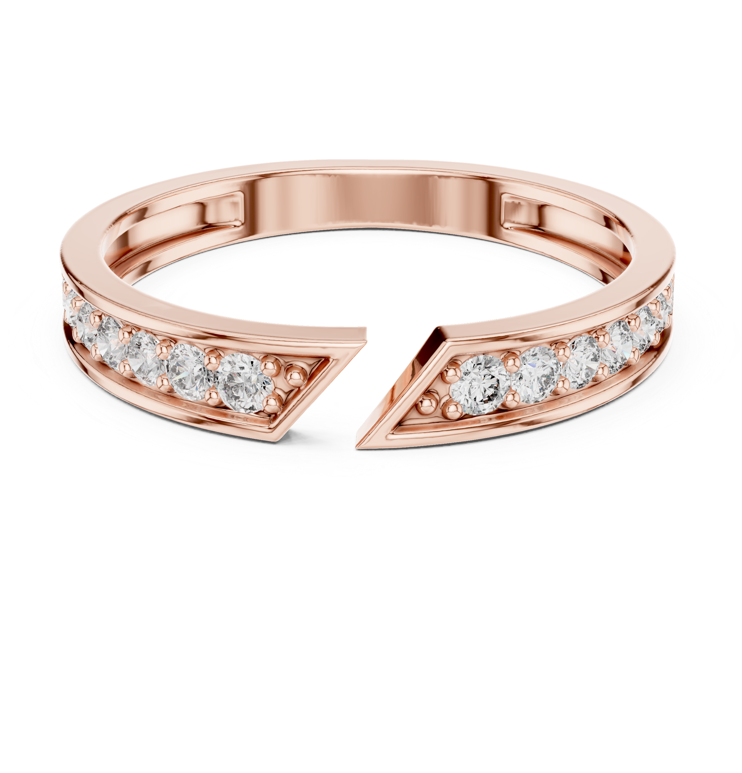 Modern Open Gap Diamond Band Ring – Geometric Pavé Diamond Minimalist Ring