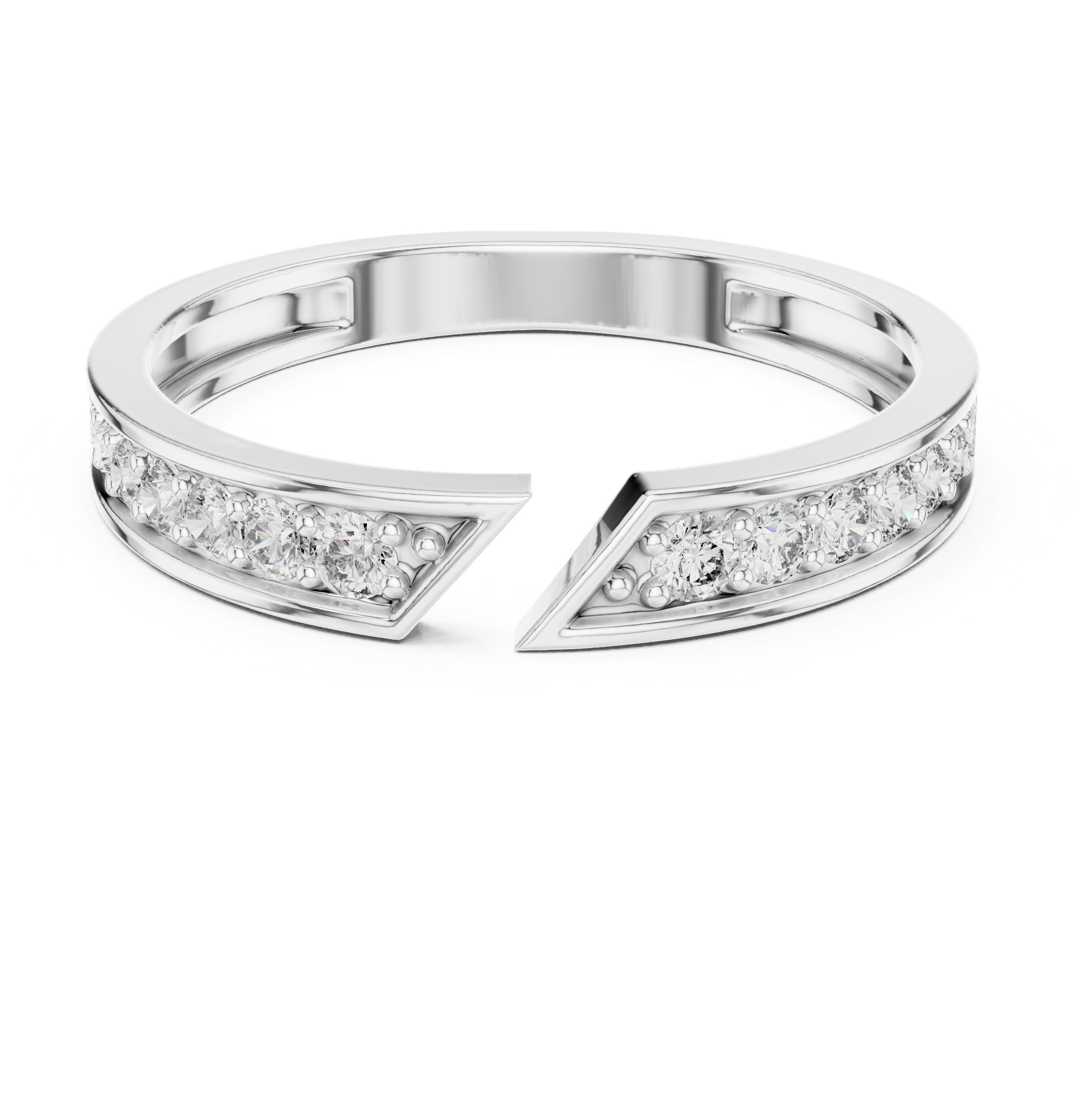 Modern Open Gap Diamond Band Ring – Geometric Pavé Diamond Minimalist Ring