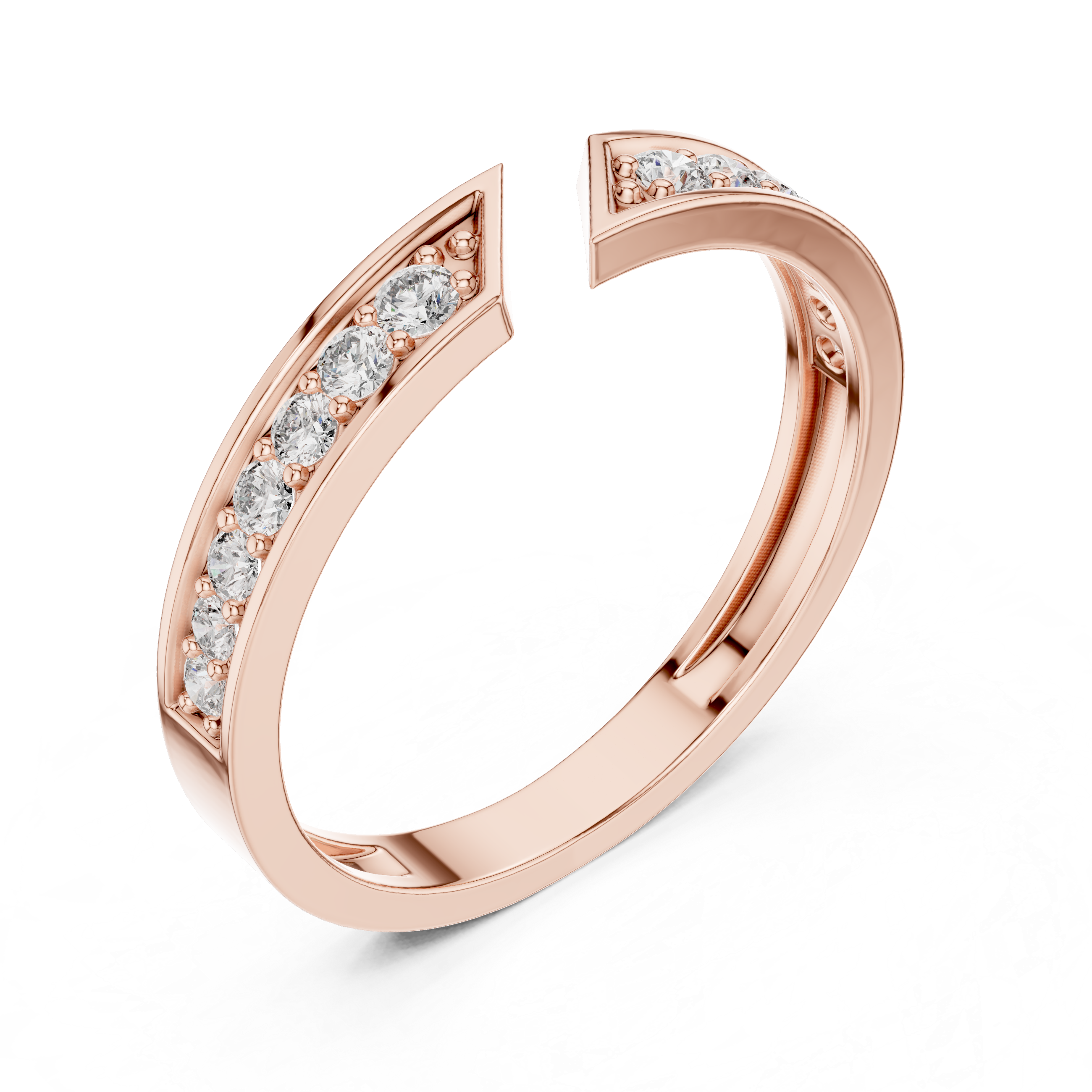 Modern Open Gap Diamond Band Ring – Geometric Pavé Diamond Minimalist Ring