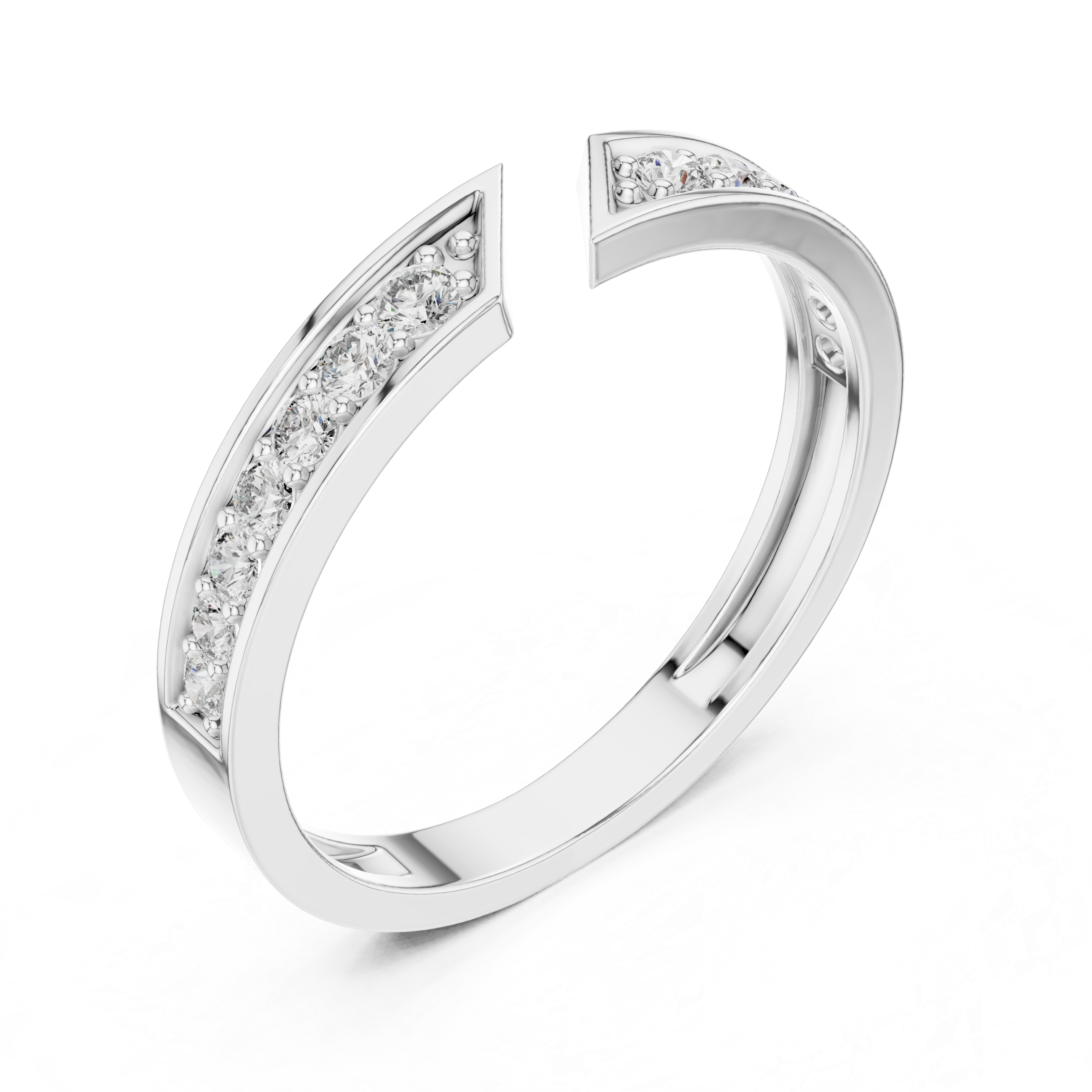 Modern Open Gap Diamond Band Ring – Geometric Pavé Diamond Minimalist Ring