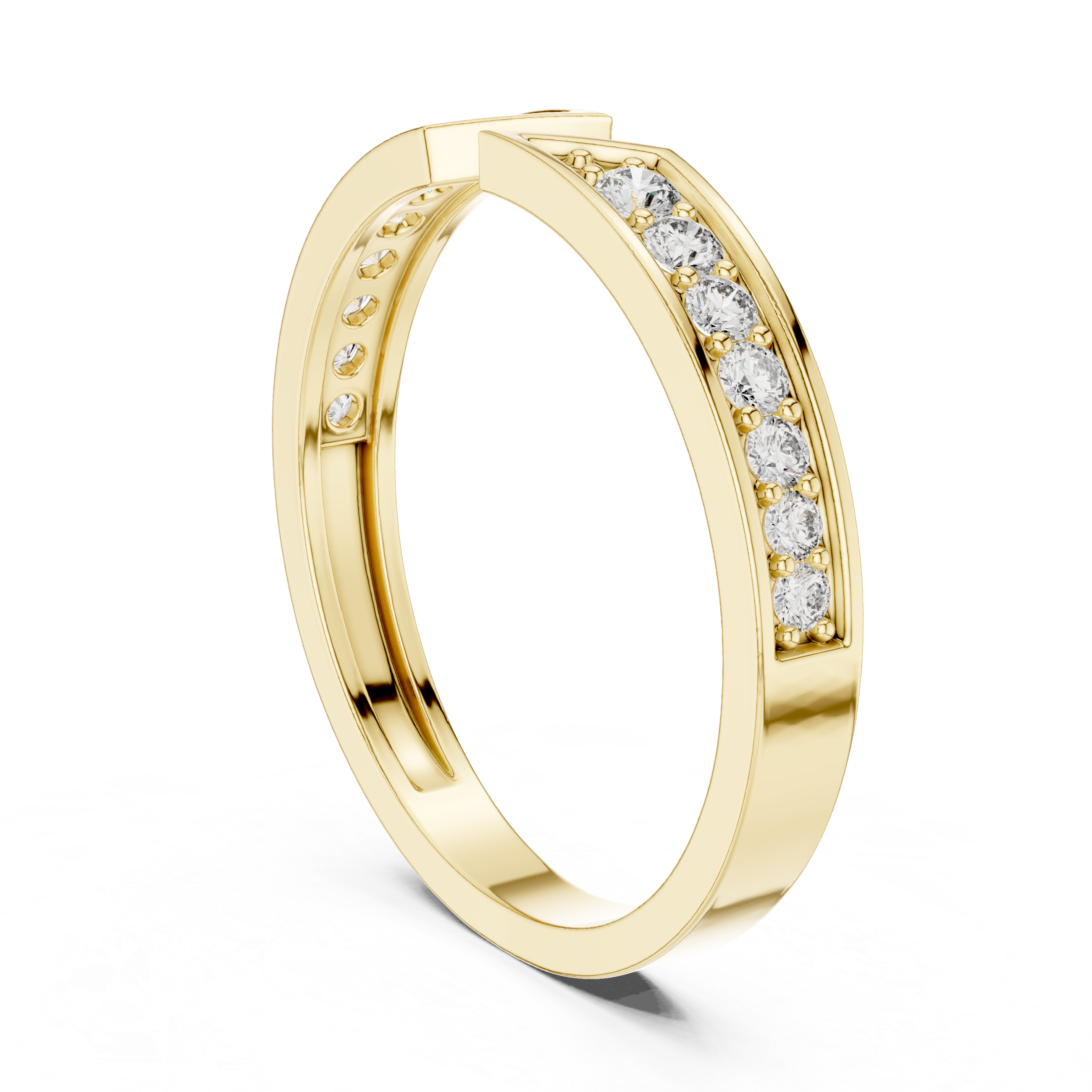 Modern Open Gap Diamond Band Ring – Geometric Pavé Diamond Minimalist Ring