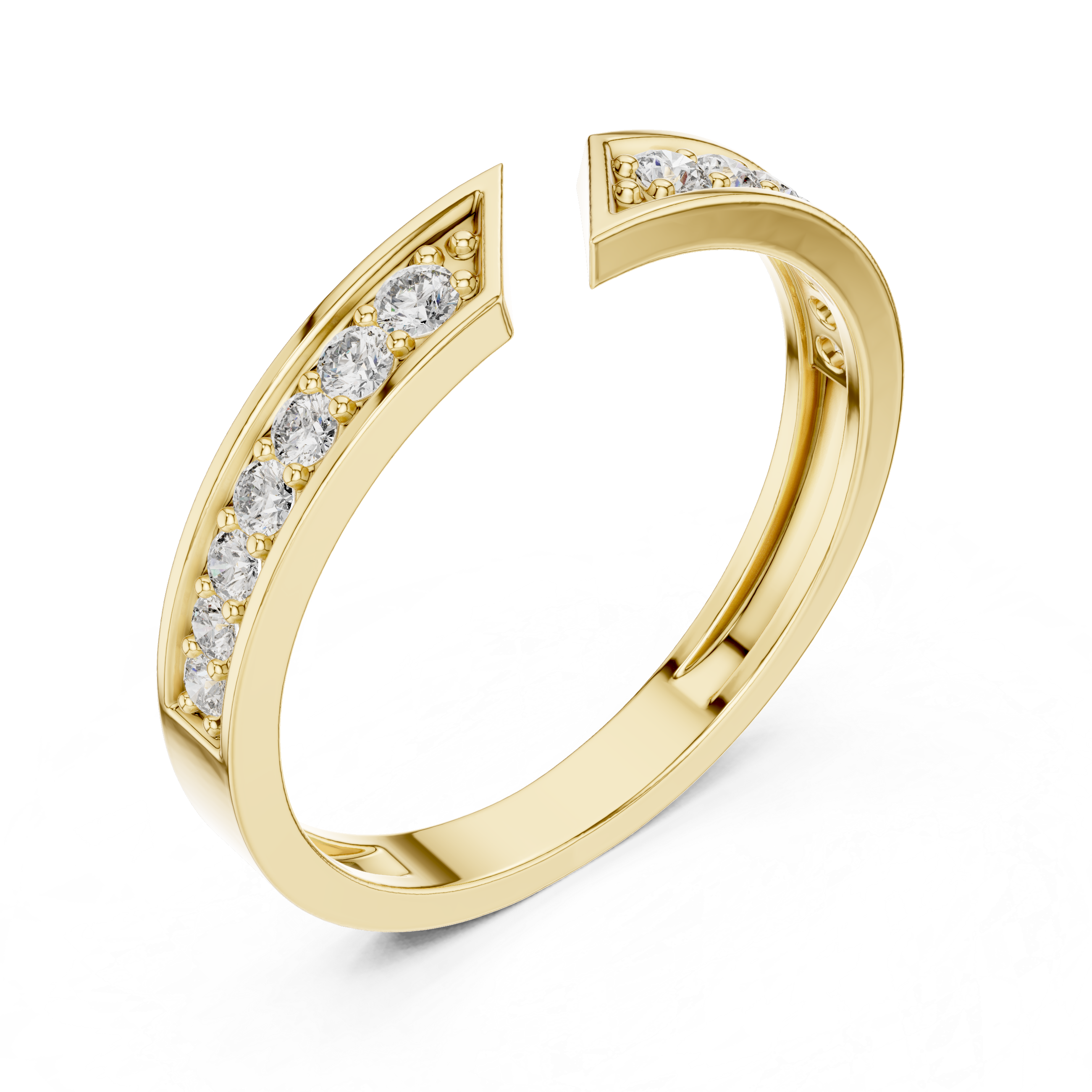 Modern Open Gap Diamond Band Ring – Geometric Pavé Diamond Minimalist Ring