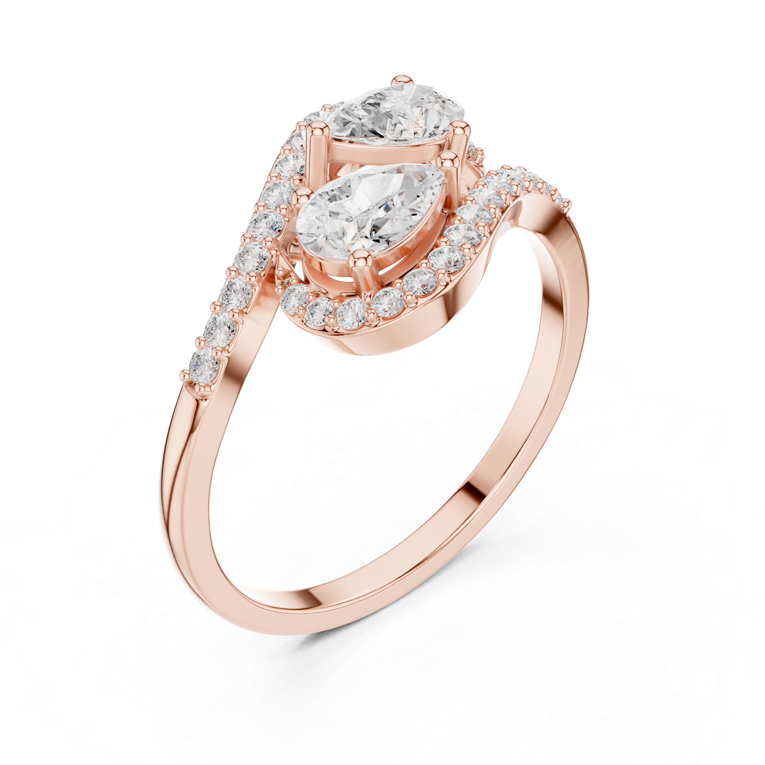 Pear Diamond Bypass Halo Ring with Pavé Diamond Swirl Design