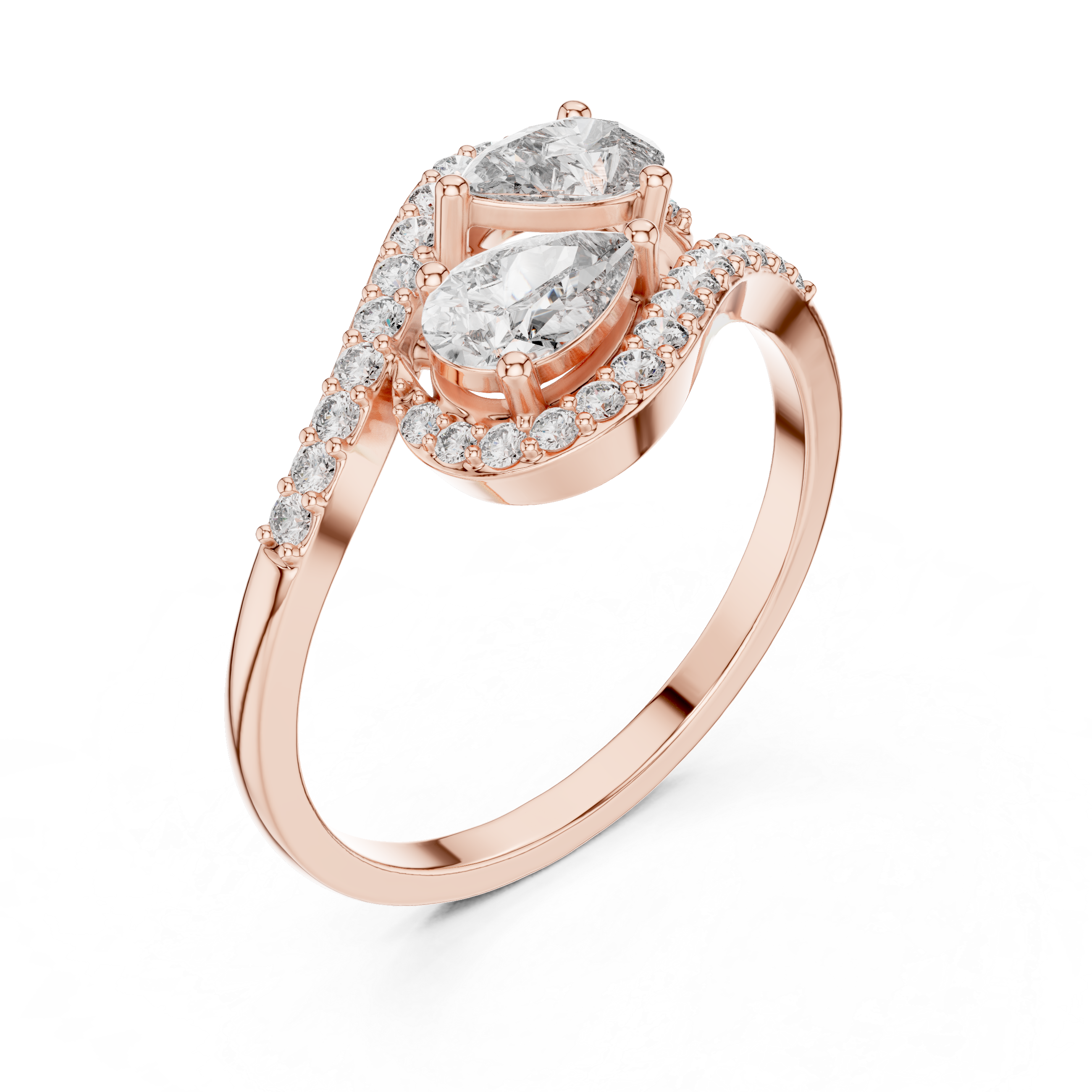 Double Pear Diamond Bypass Ring – Nature Inspired Open Wrap Statement Ring