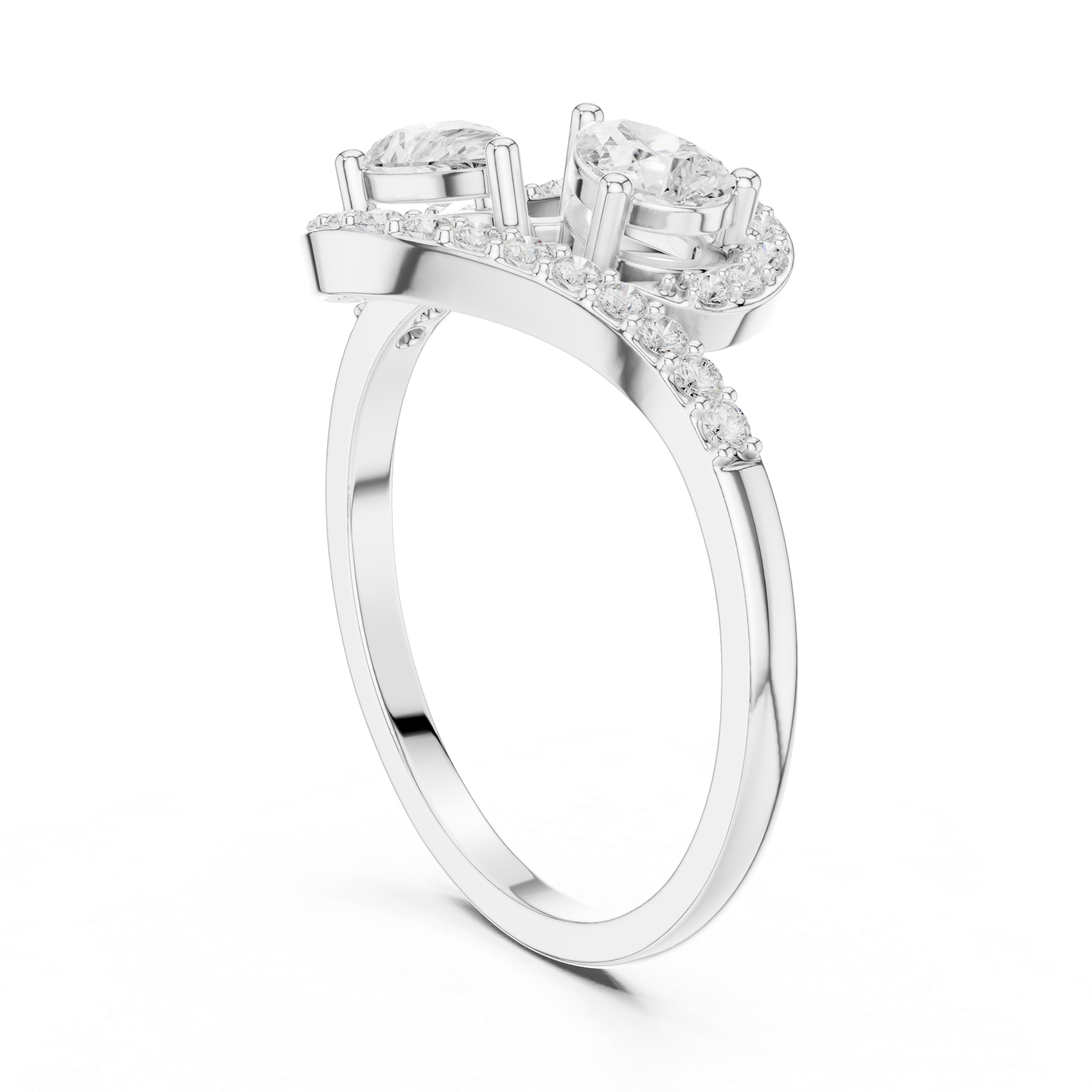Pear Diamond Bypass Halo Ring with Pavé Diamond Swirl Design