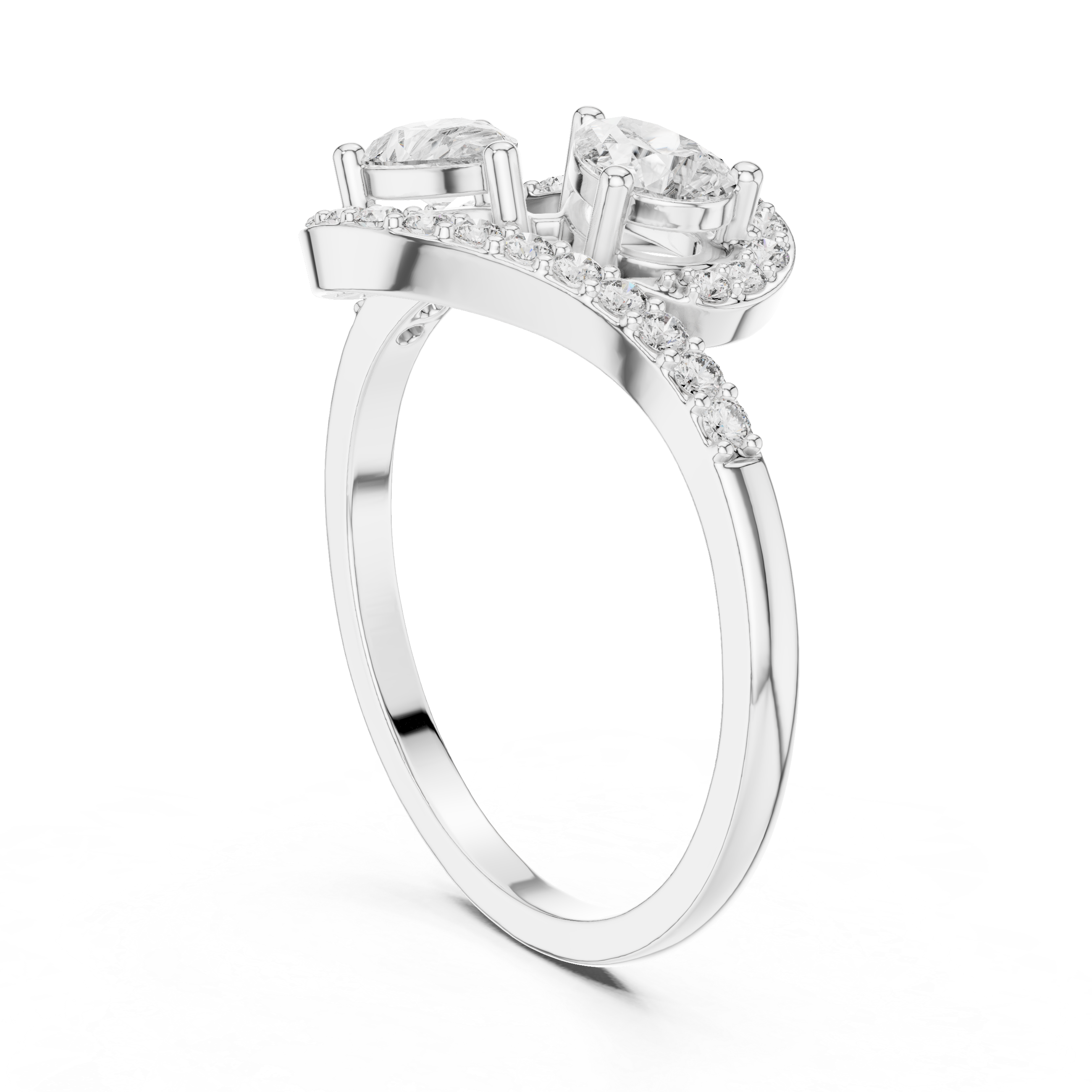 Double Pear Diamond Bypass Ring – Nature Inspired Open Wrap Statement Ring