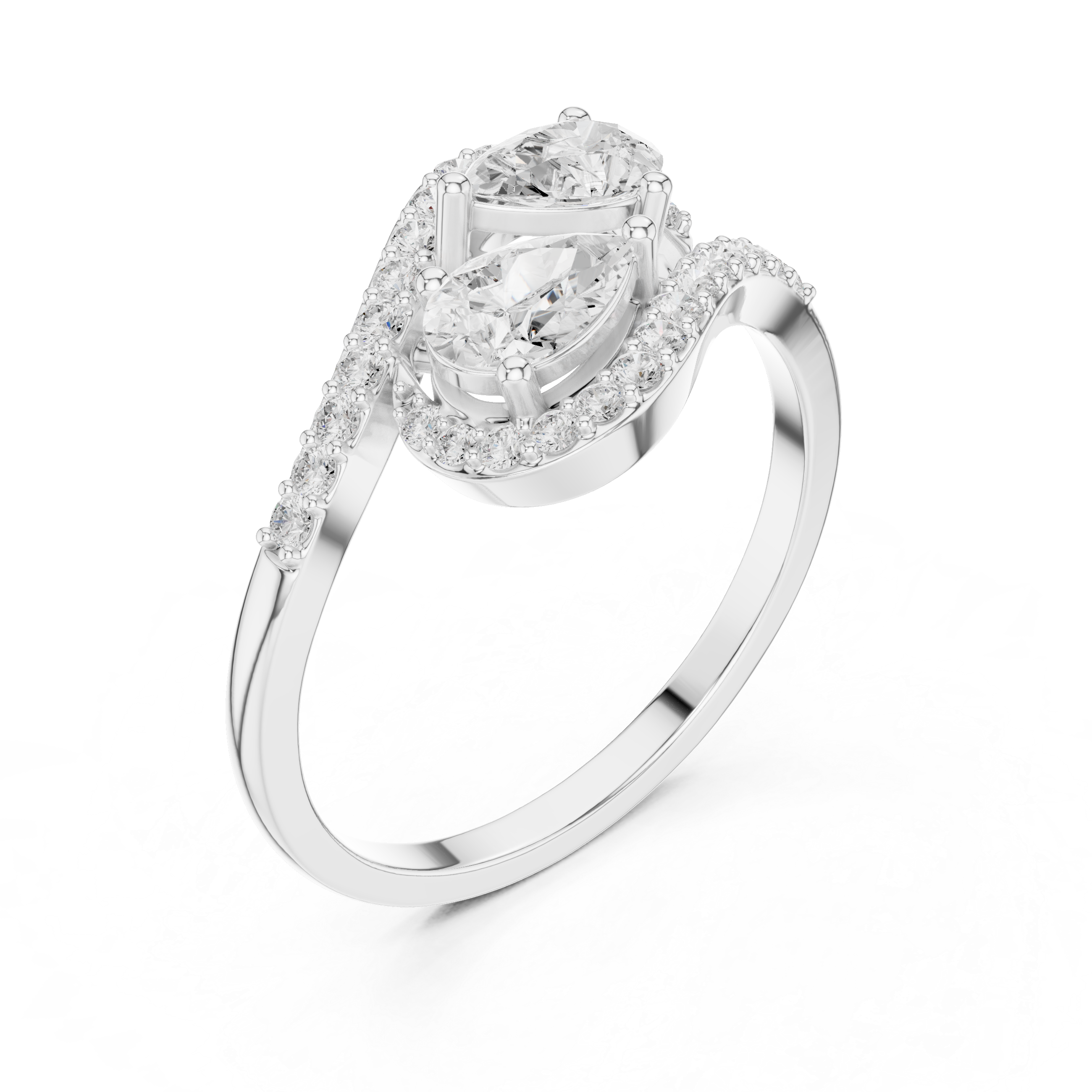 Pear Diamond Bypass Halo Ring with Pavé Diamond Swirl Design