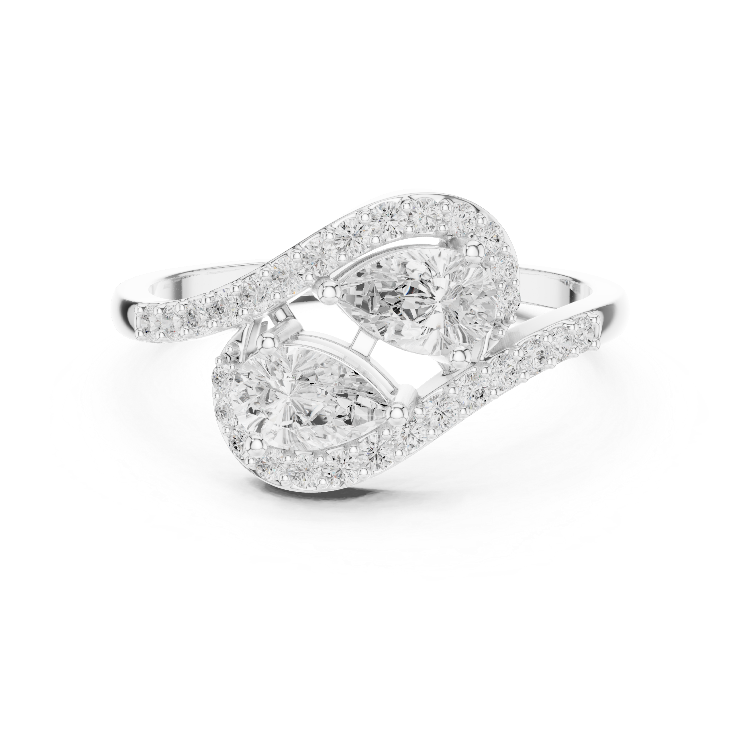 Double Pear Diamond Bypass Ring – Nature Inspired Open Wrap Statement Ring