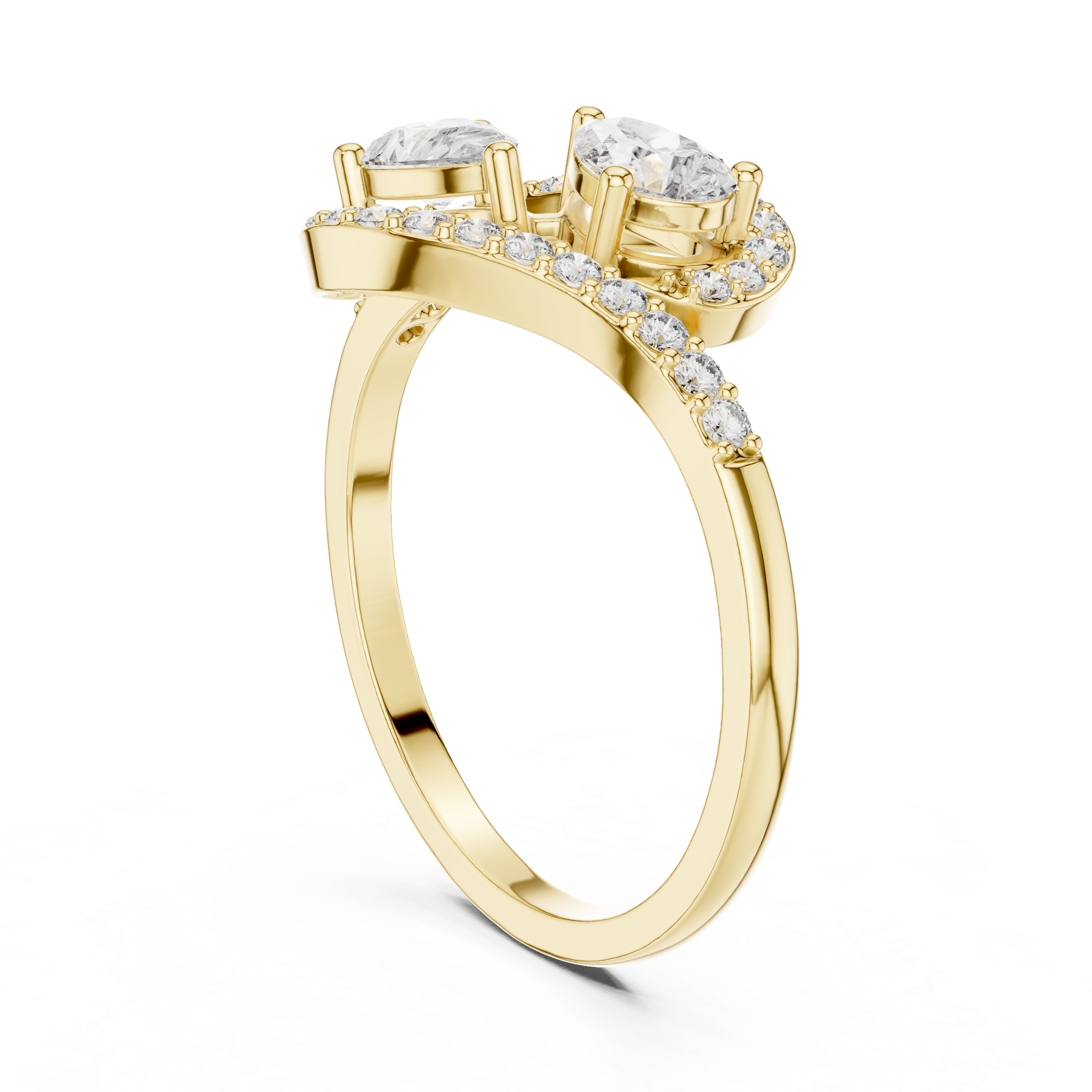 Double Pear Diamond Bypass Ring – Nature Inspired Open Wrap Statement Ring