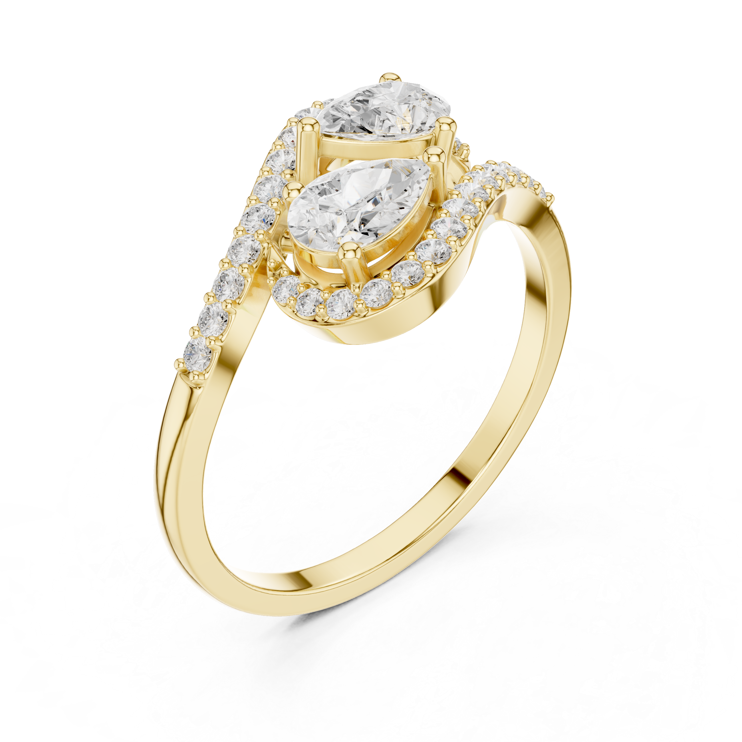 Pear Diamond Bypass Halo Ring with Pavé Diamond Swirl Design