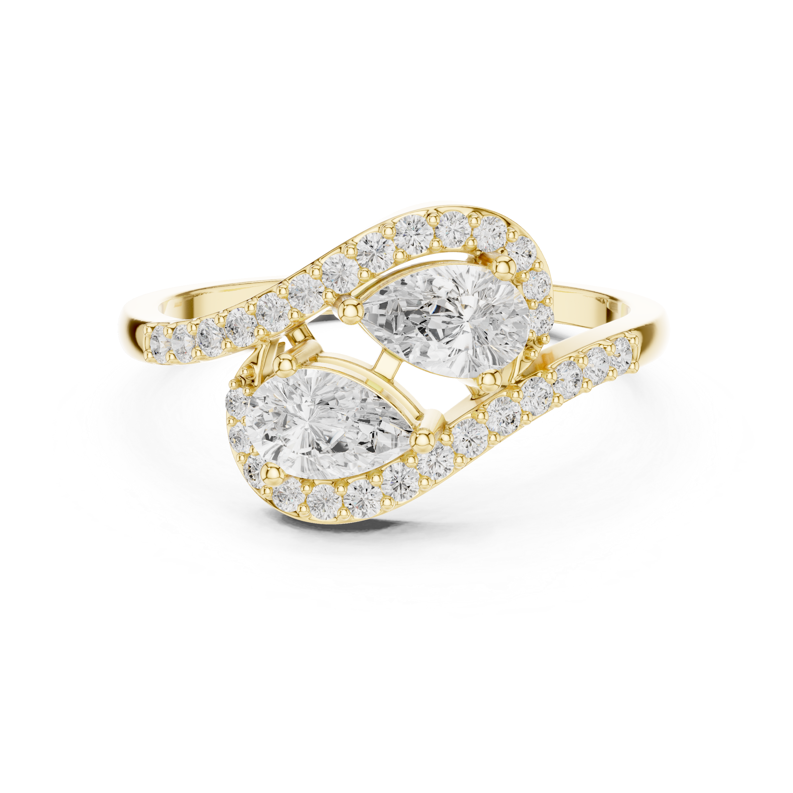 Double Pear Diamond Bypass Ring – Nature Inspired Open Wrap Statement Ring