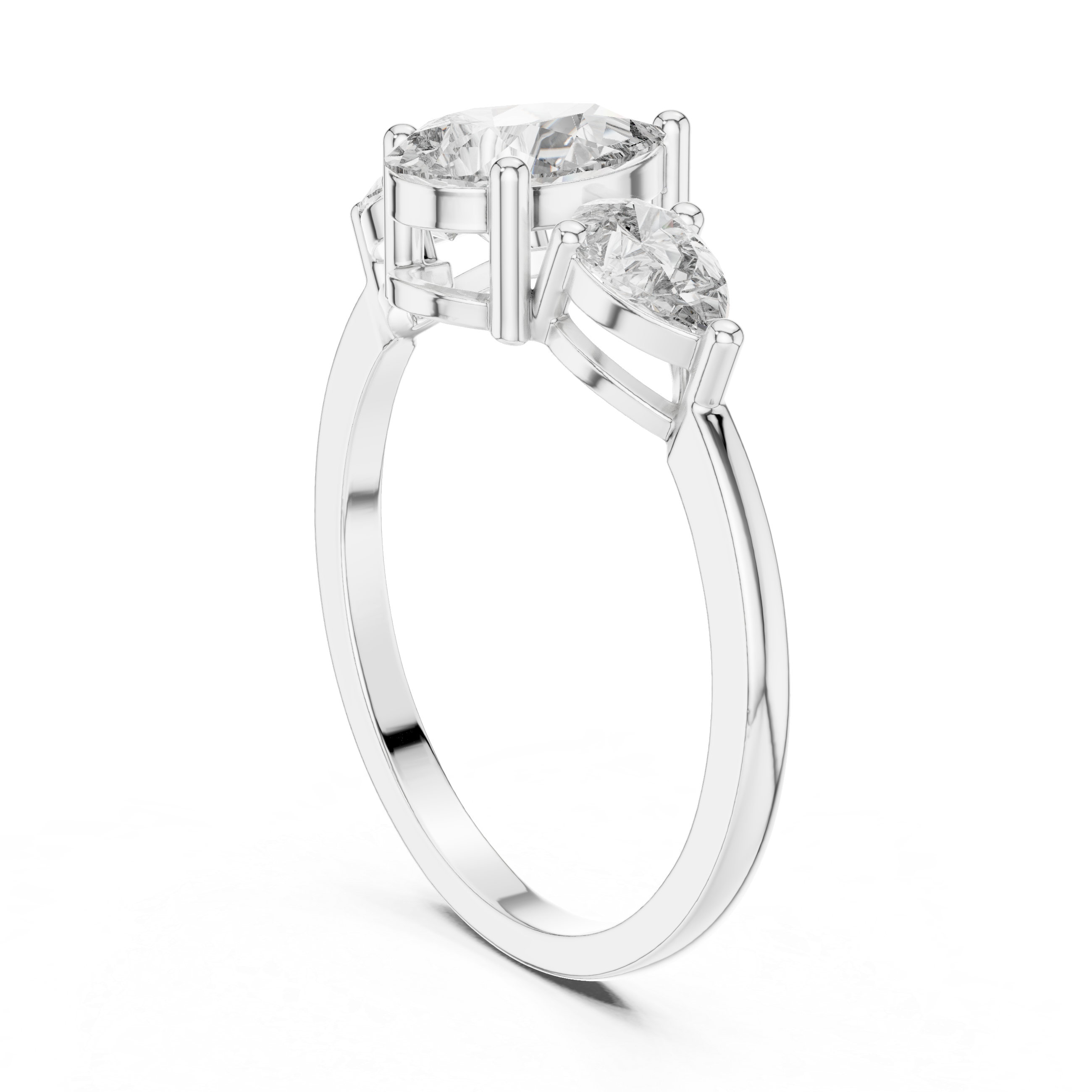 Pear Three Stone Engagement Ring – Elegant Teardrop Diamond Trilogy Ring