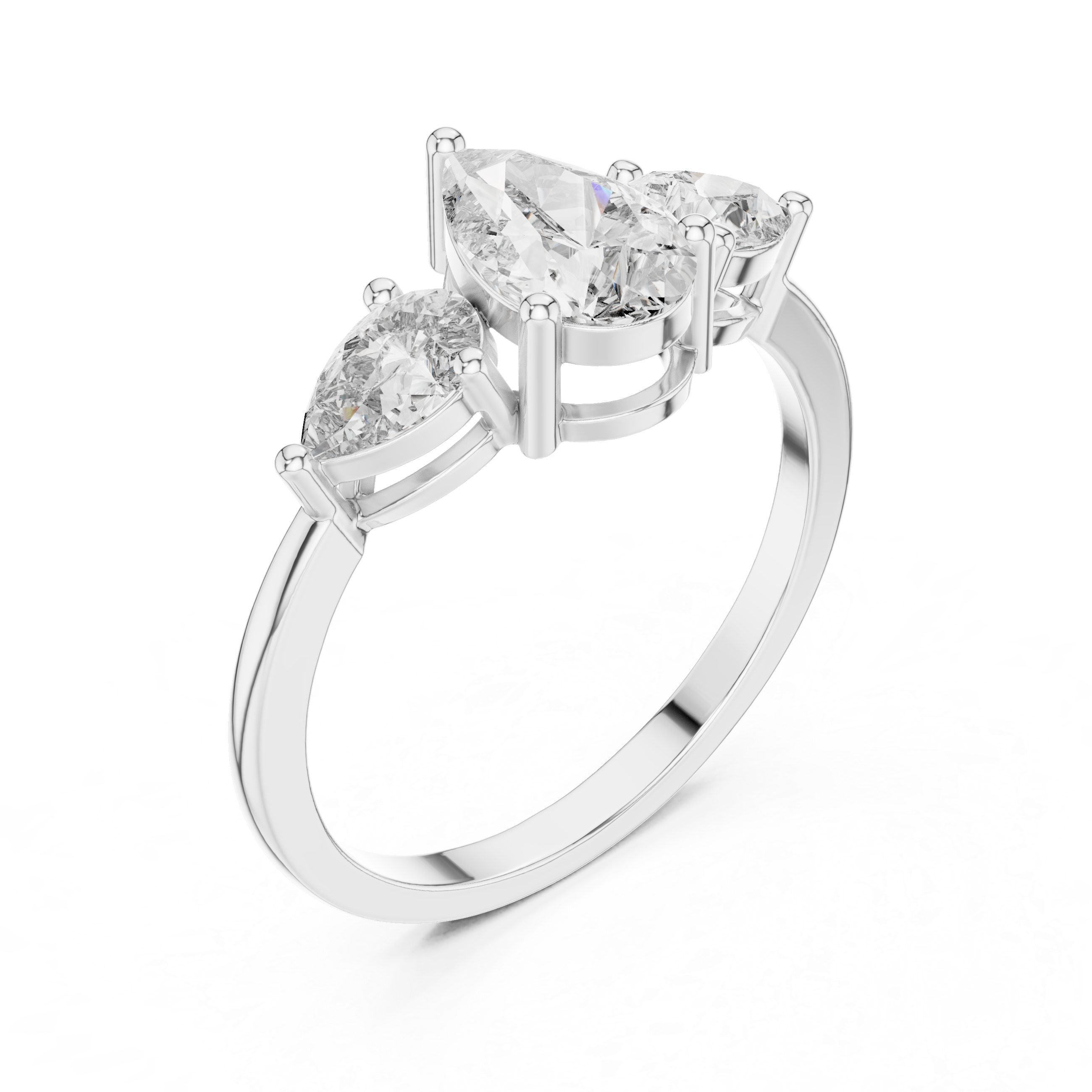 Pear Three Stone Engagement Ring – Elegant Teardrop Diamond Trilogy Ring